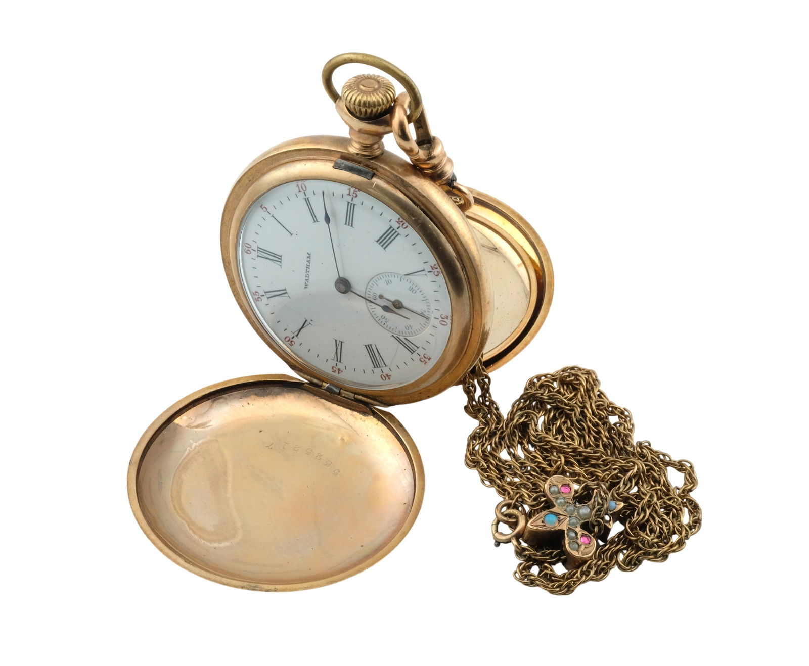 1890 Waltham Seaside Gold Filled Pocket Watch with Chain (1 of 3)