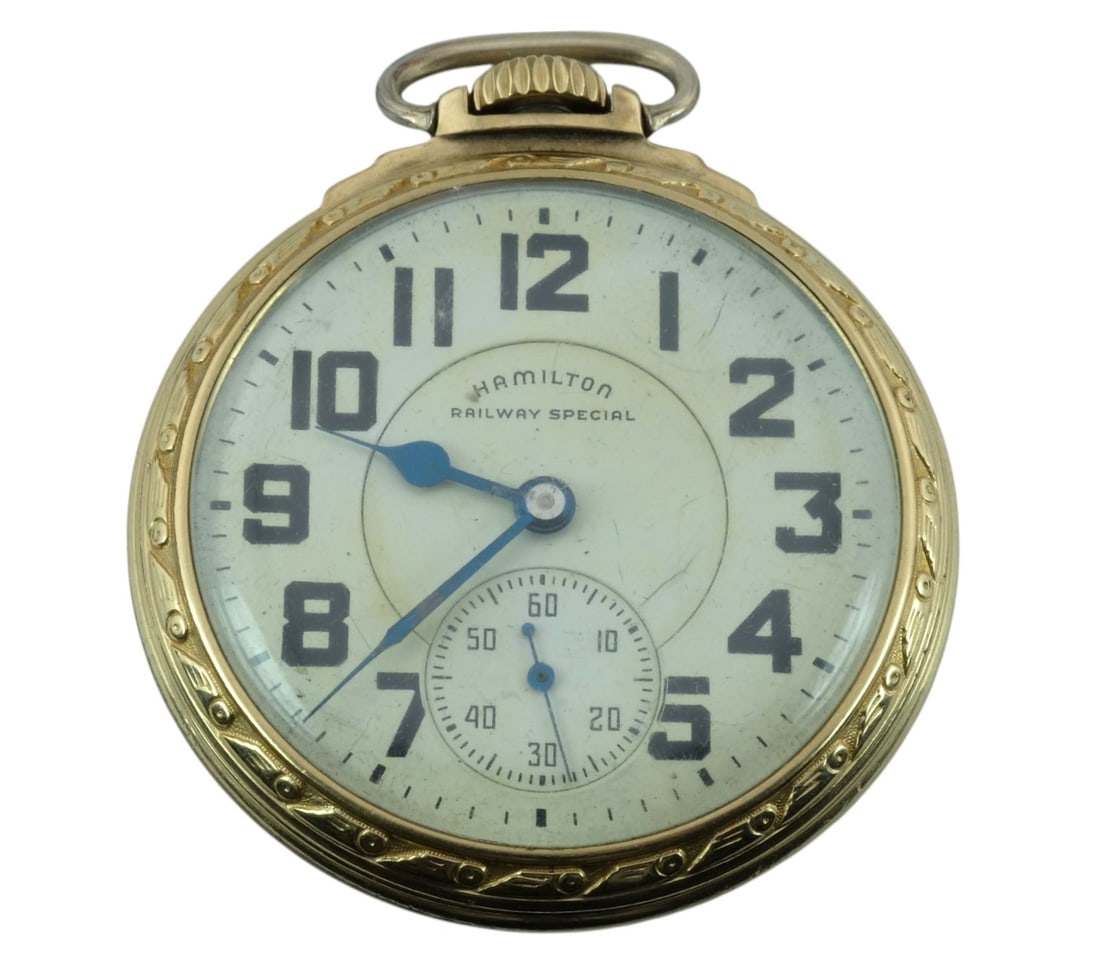 1948 Hamilton Railway Special Gold Filled Pocket Watch Grade 992B: 1948 Hamilton Railway Special Gold Filled Pocket Watch Grade 992B. Size 16S, 21 Jewels, Openface . Serial # C232366
