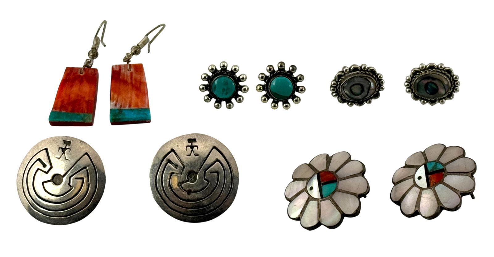 Collection of Native American Earrings: Collection of Native American Earrings. Include Zuni, Hopi, and Santos Domingo earrings.