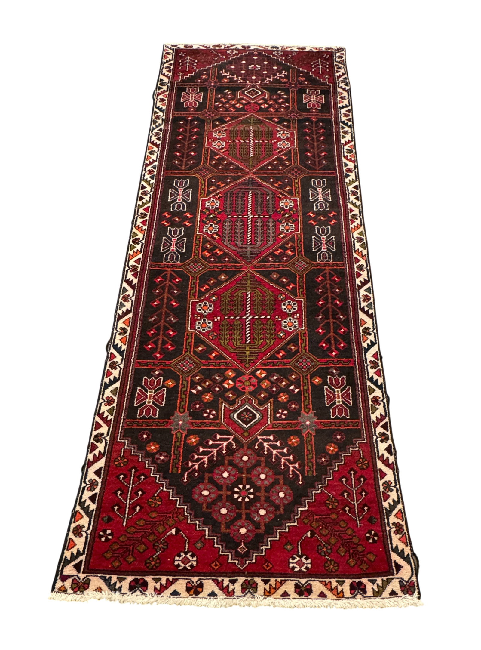 Hand Knotted Perian Karajeh Runner: Hand Knotted Perian Karajeh Runner. 42" x 110"
