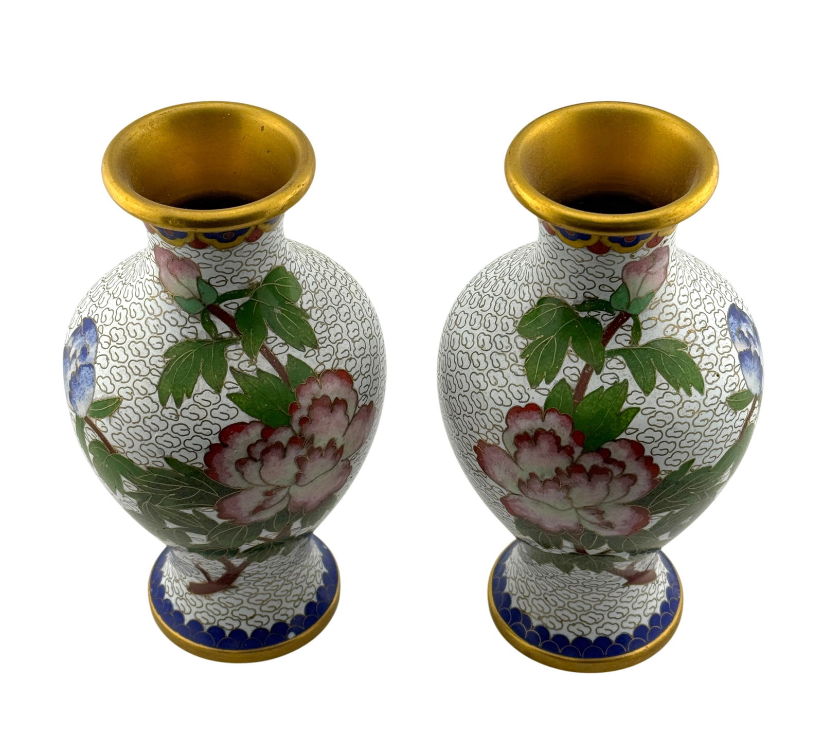 Pair of Chinese Cloisonne Vases: Pair of Chinese Cloisonne Vases. Height 6.25"