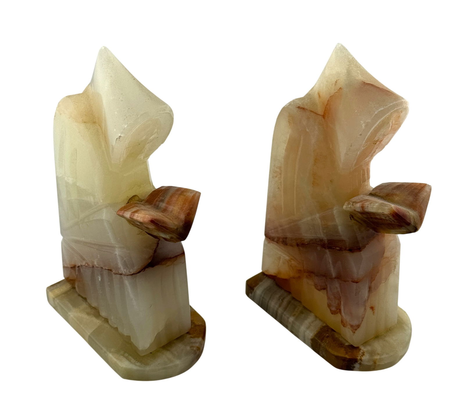 Carved Onyx Monk Prayer Bookends: Carved Onyx Monk Prayer Bookends. Height 8" a/r