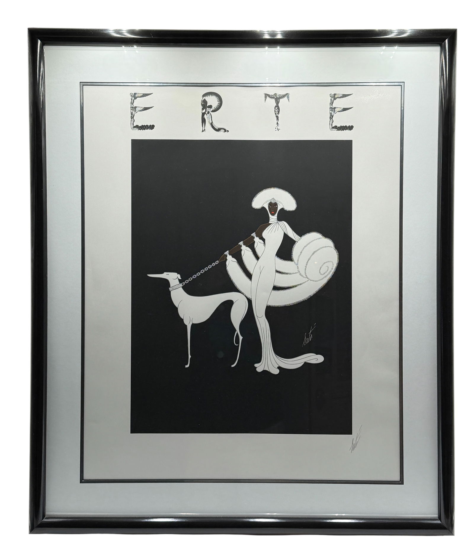 Erte (Romain de Tirtoff) "Ebony and White 1982" Hand Signed Serigraph: Erte (Romain de Tirtoff) "Ebony and White 1982" Hand Signed Serigraph. Frame dimension 37" x 31"