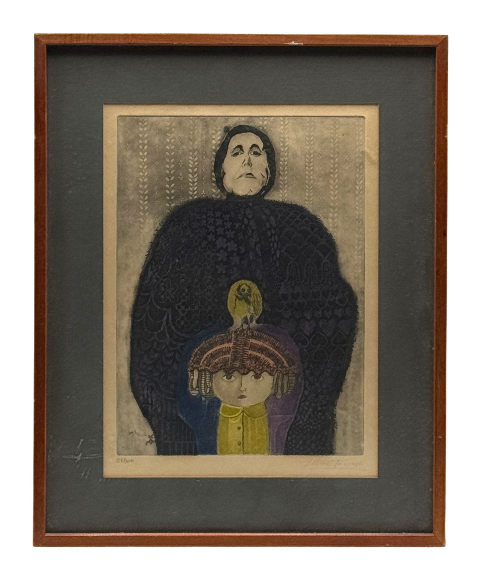 Leticia Tarrago (Mexican, b. 1940), Grandmother III Aquatint in Color Paper: Aquatint in colors on paper, from the series El Artista y Susmodelos, pencil signed and numbered C.A. 58/300, matted and framed under glass. Frame 21" x 16" A/R