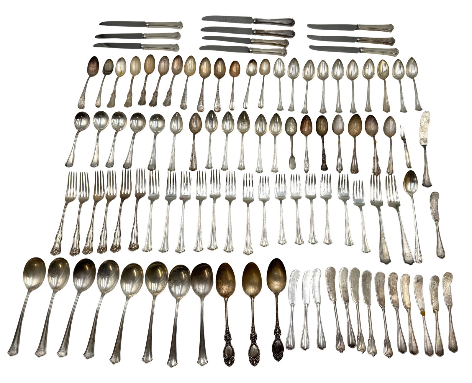 101 Pieces Mixed Sterling Silver Flatware. (1 of 3)