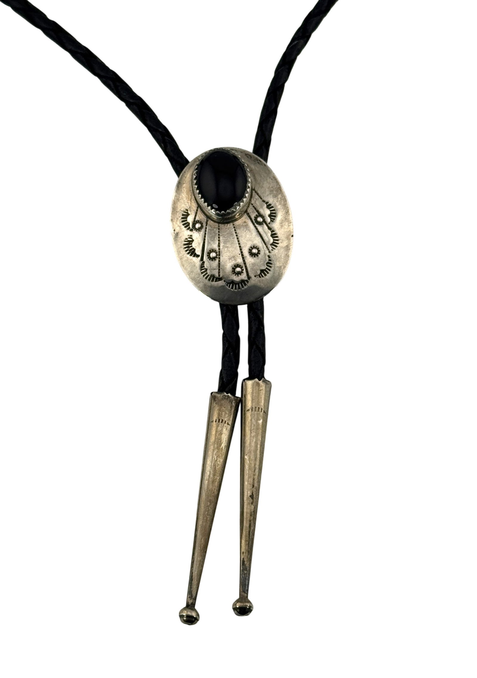 Navajo Sterling Silver Onyx Bolo Tie (1 of 3)