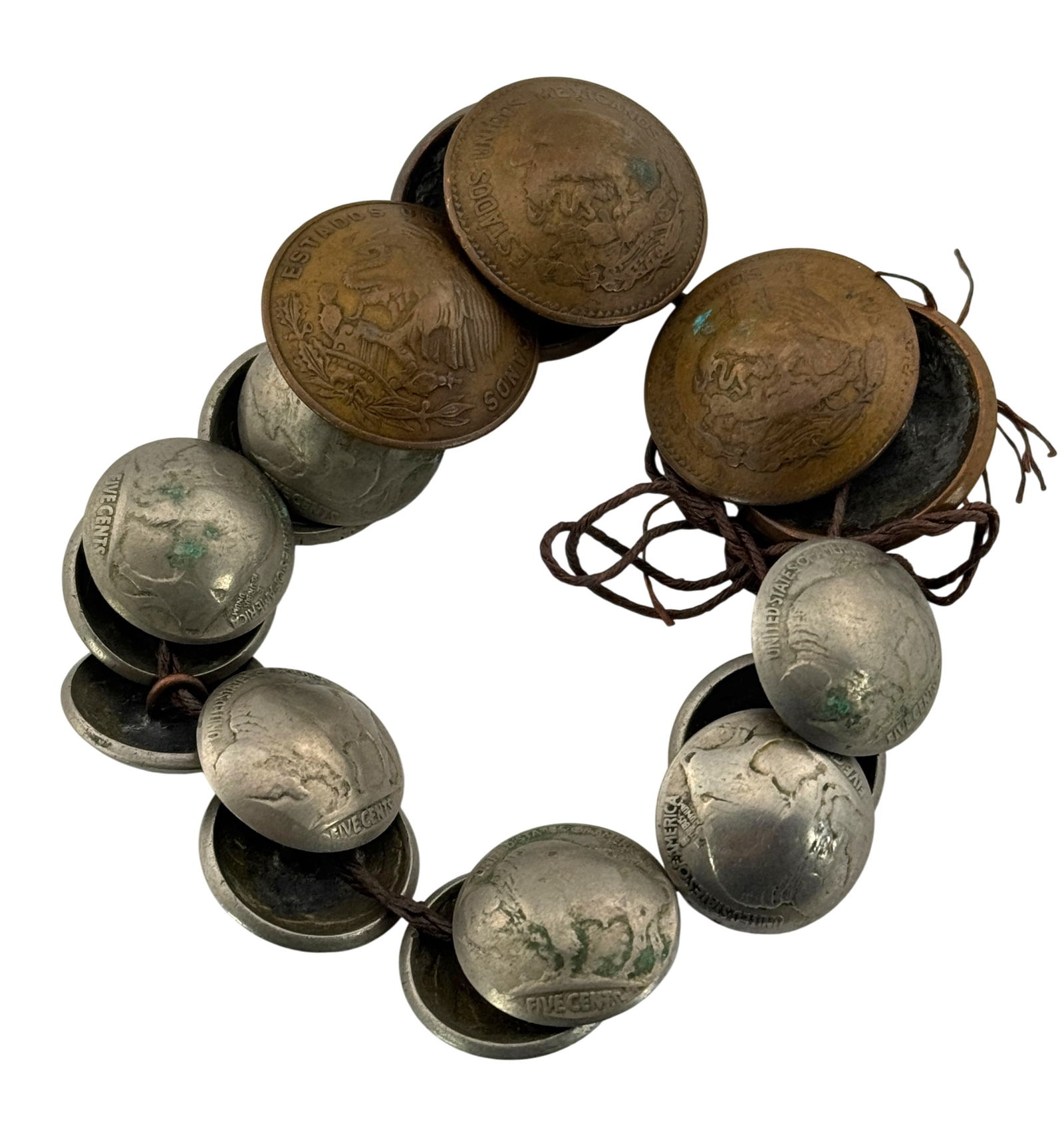 Vintage Brass Buffalo Nickle and Mexican Coins Bracelet (1 of 2)