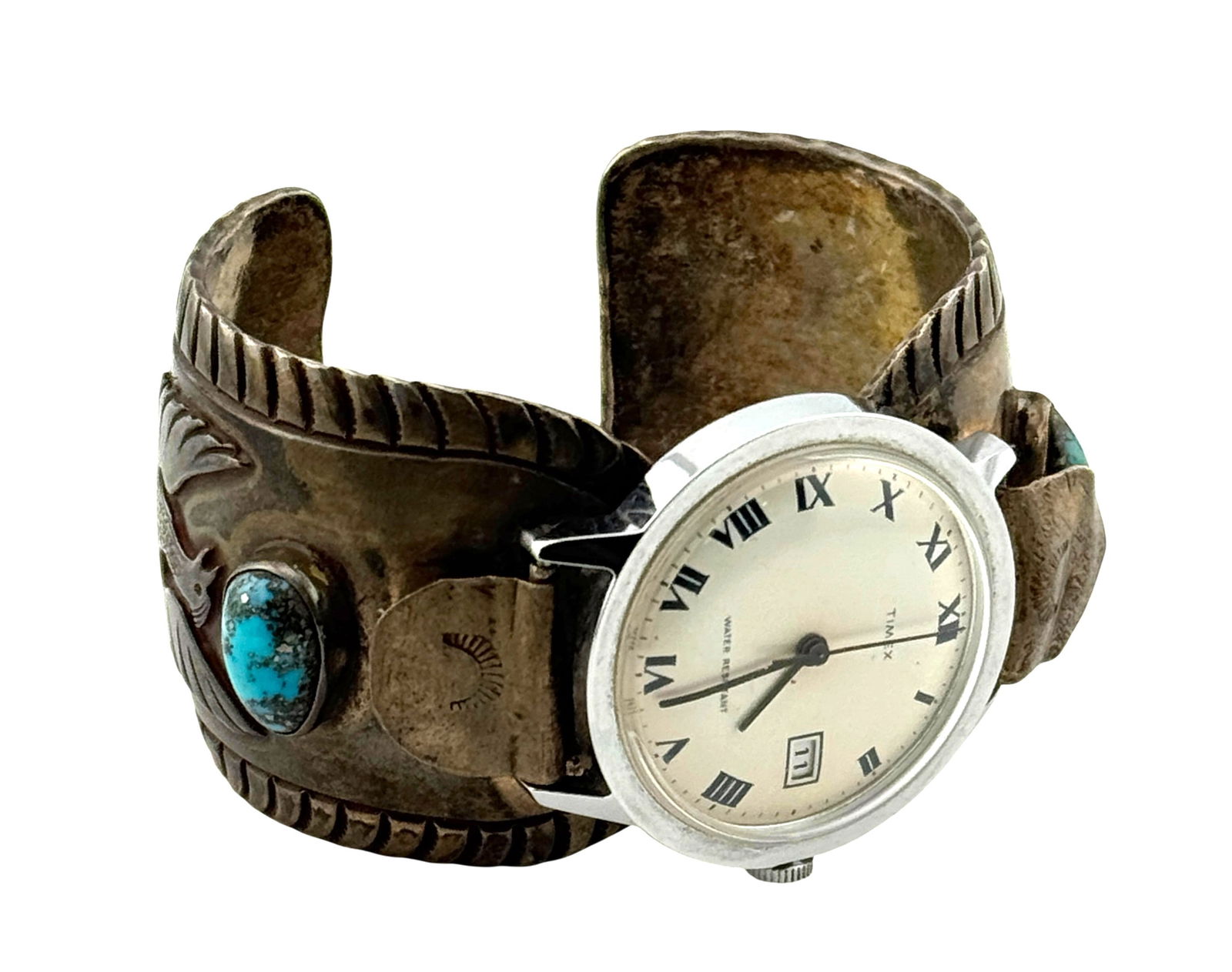 Navajo Sterling Silver Turquoise Timex Watch Cuff Bracelet (1 of 3)