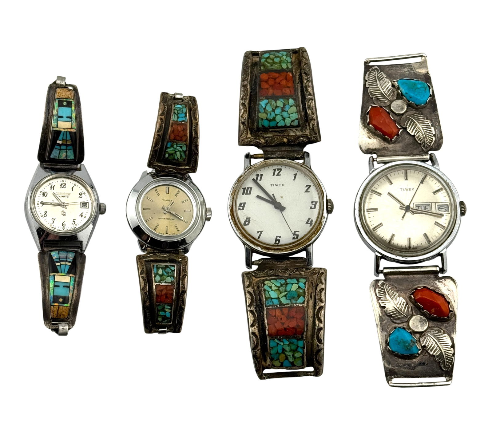 Group of Native American Turquoise and Coral Sterling Silver Watch (1 of 2)