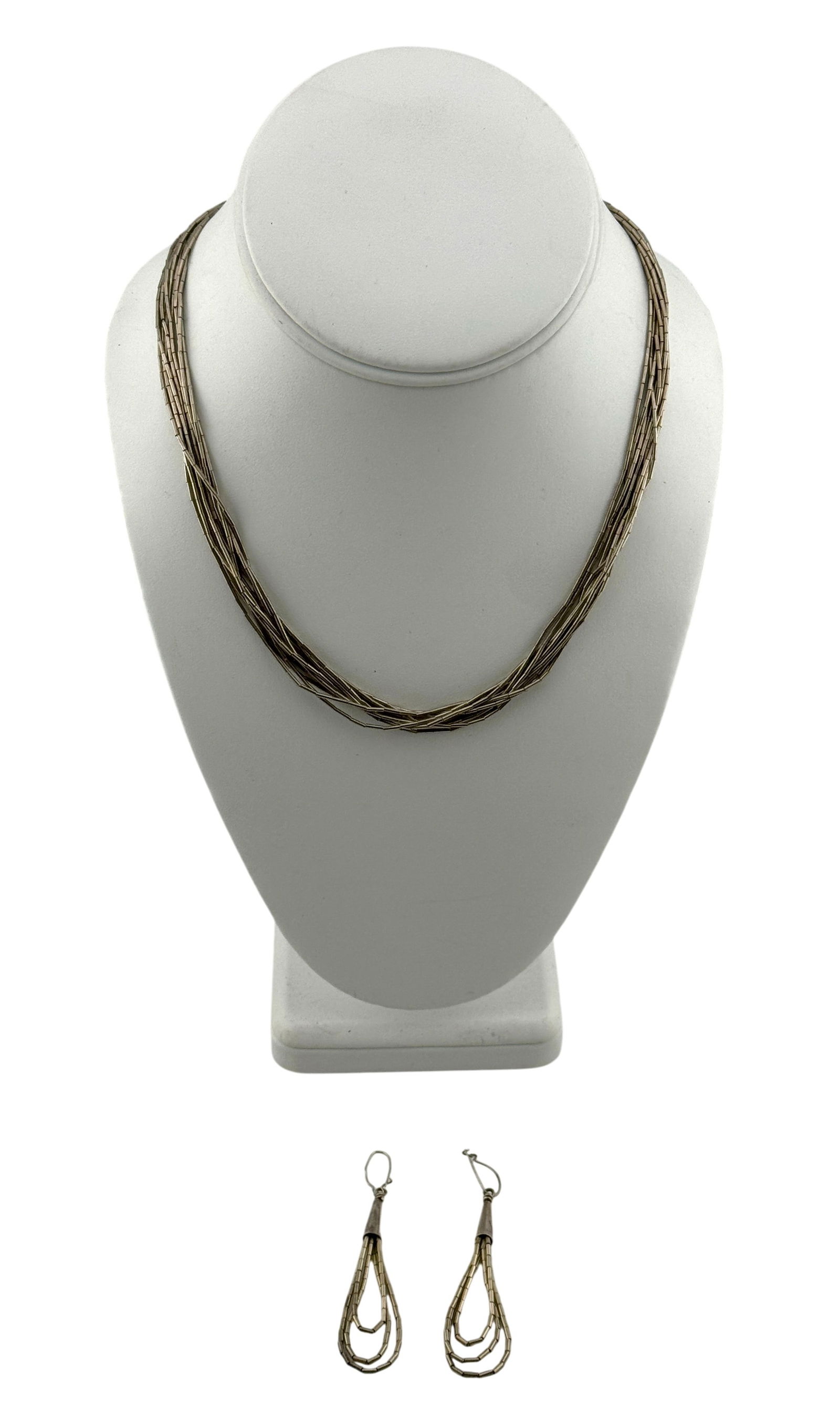 Set of Native American Liquid Sterling Silver Necklace and Earrings. (1 of 2)