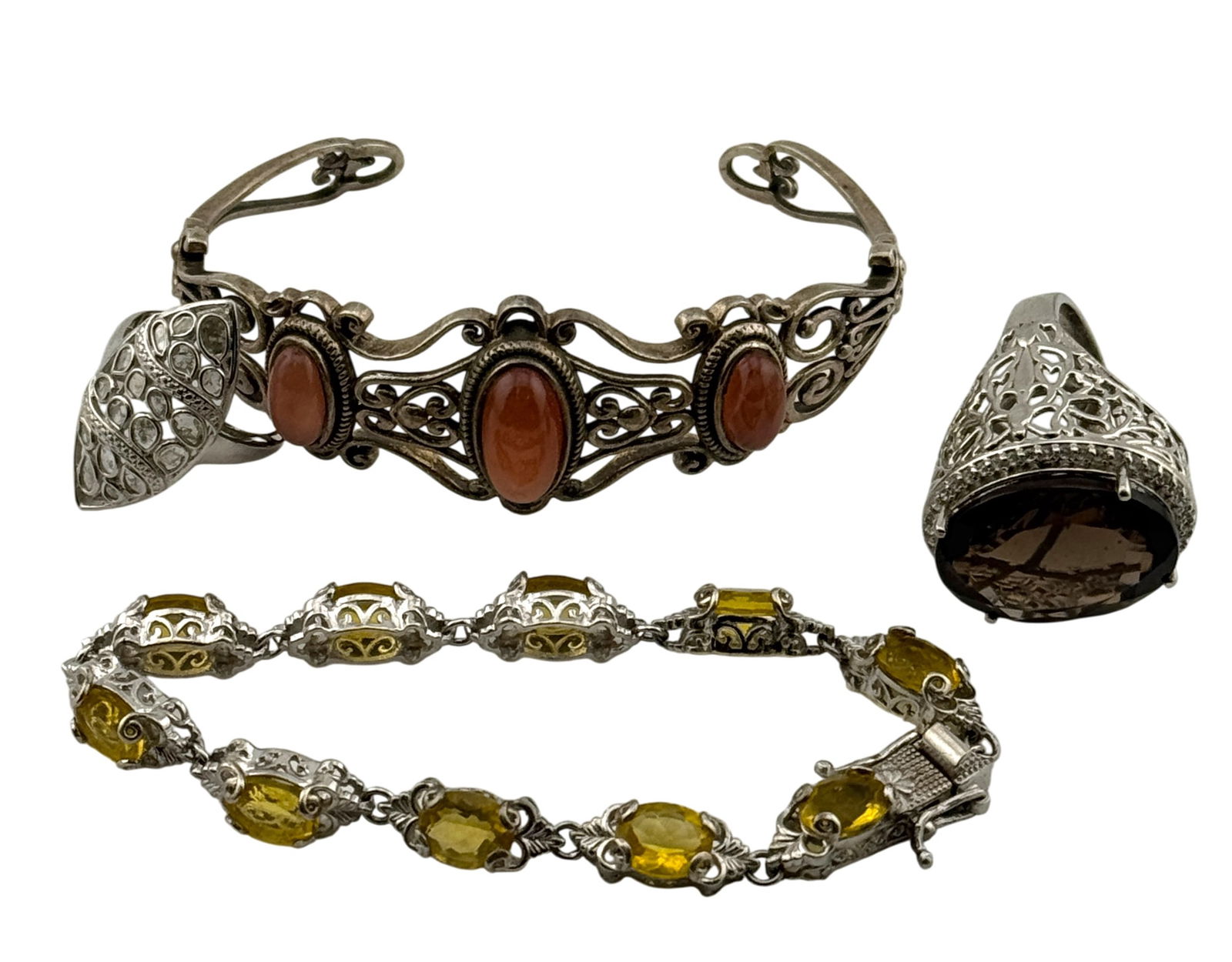 Lot of Victorian Style Sterling Silver Jewelry with Stones: Lot of Victorian Style Sterling Silver Jewelry with Stones. Total weight 62.5 grams