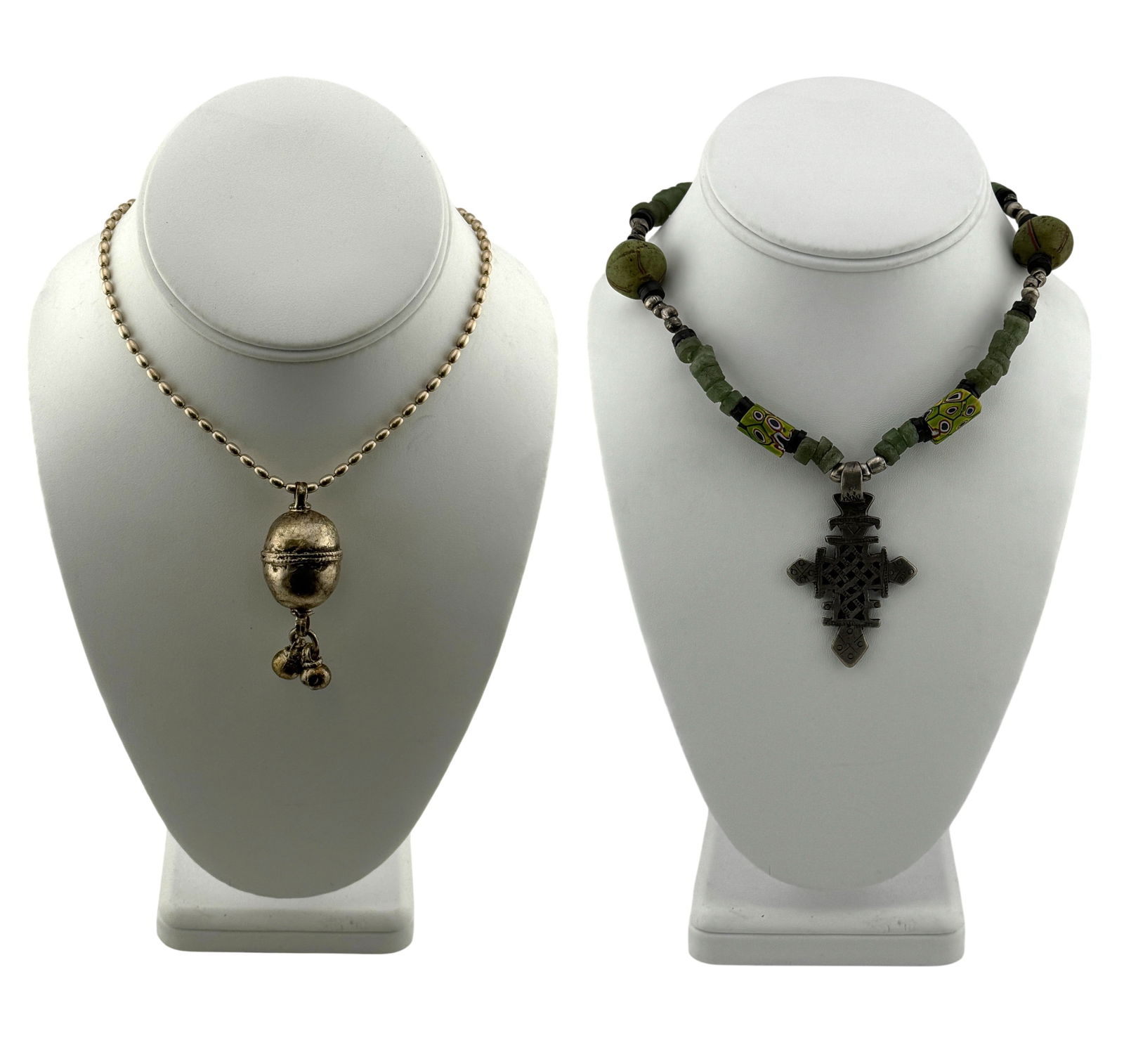 Vintage Silver Yemenite Jewish Necklace and Ethiopian Cross Necklace: Vintage Silver Yemenite Jewish Necklace and Ethiopian Cross Necklace. Necklace length 28"