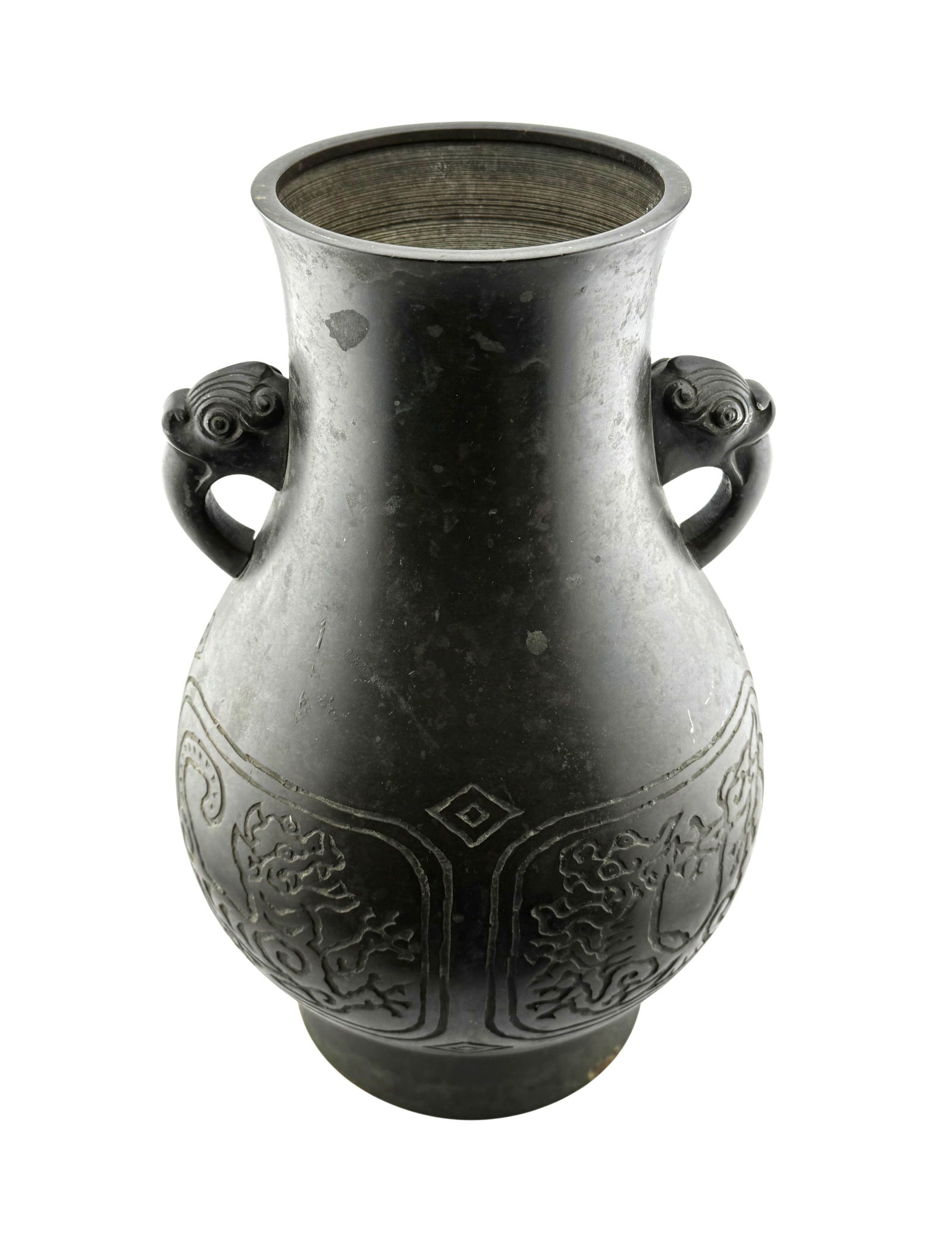 Japanese Meiji Bronze Vase with Incised Band of Dragons (1 of 4)