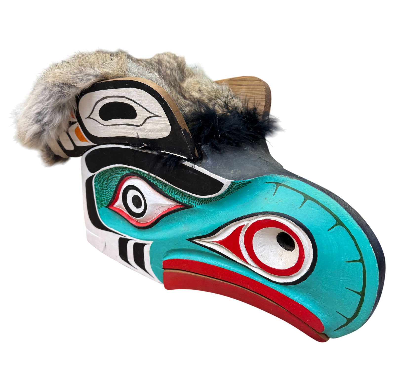 Cedar Thunderbird Mask with Applied Rabit Fur (1 of 4)