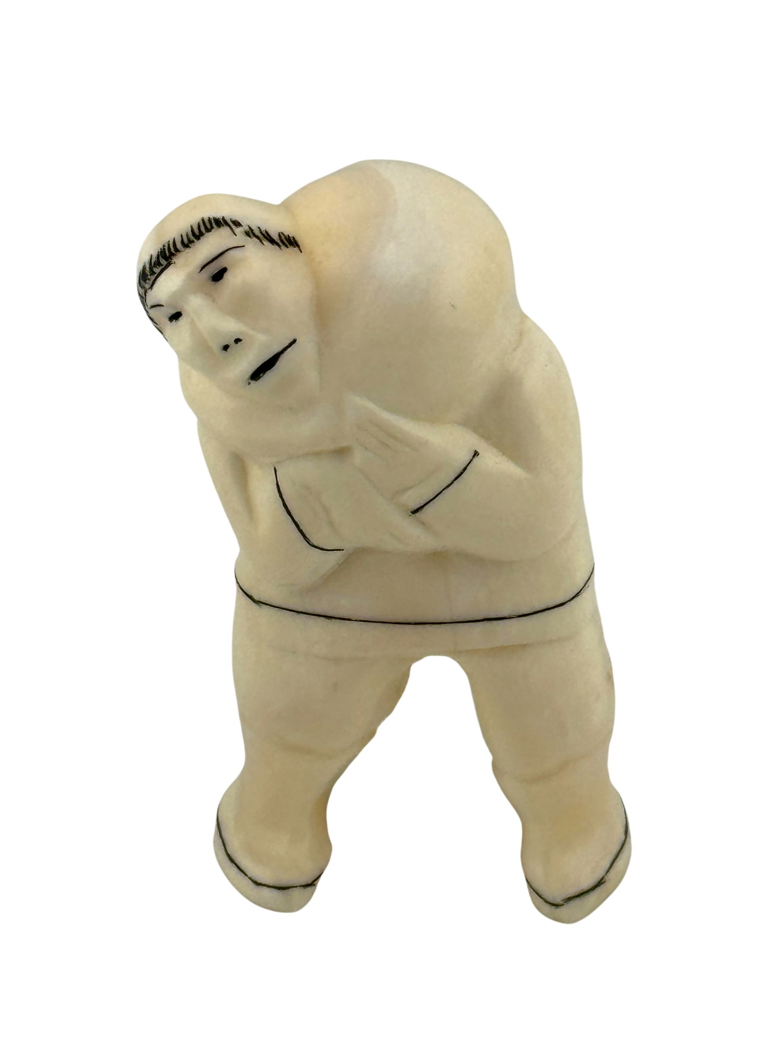 Inuit Eskimo Walrus Bone Carving of Traditional Form of Man Carrying Seal (1 of 4)