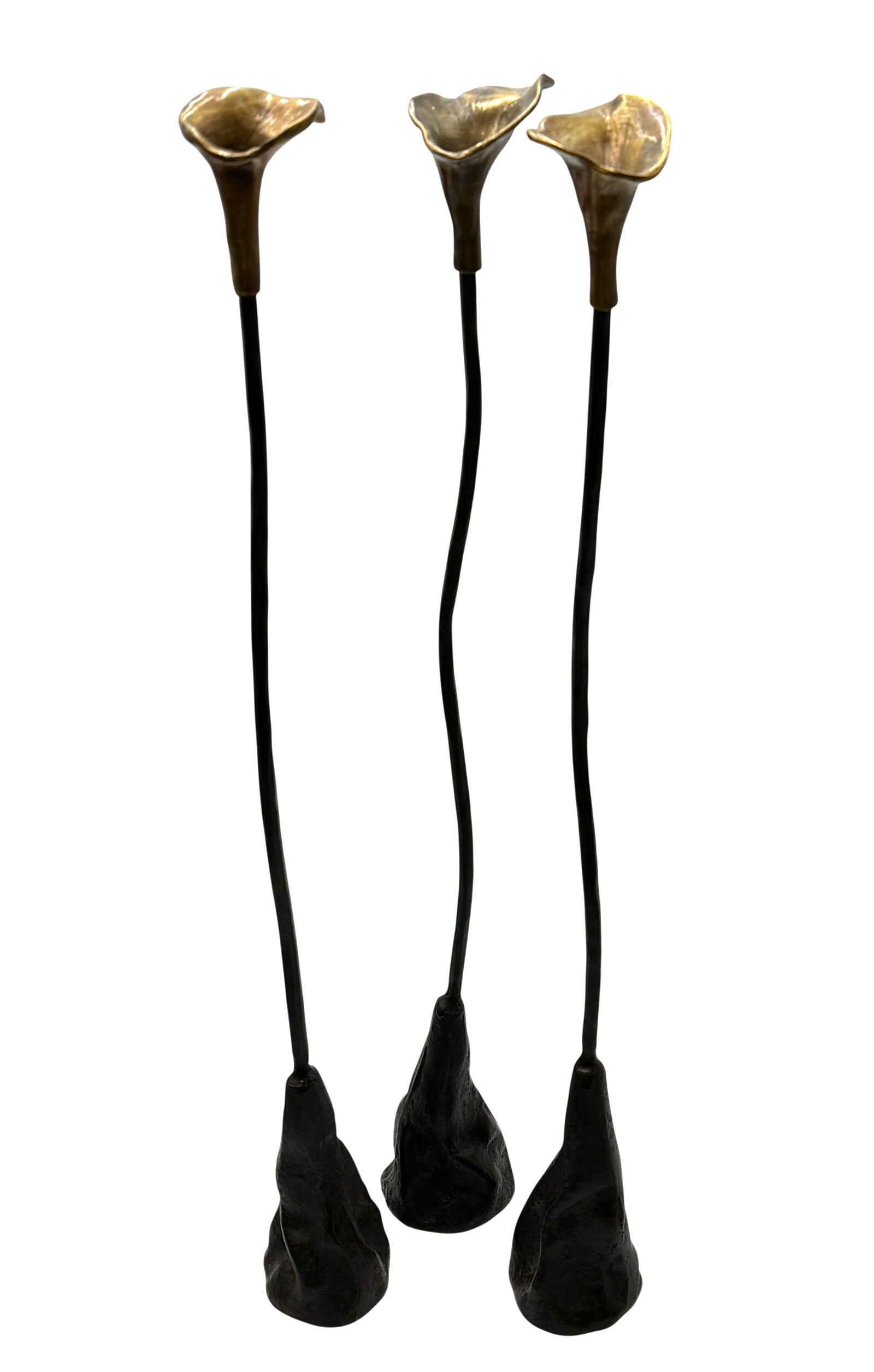 Lot of 3 Calla Lily Bronze Candle Holders: Lot of 3 Calla Lily Bronze Candle Holders. Height 17" J/M
