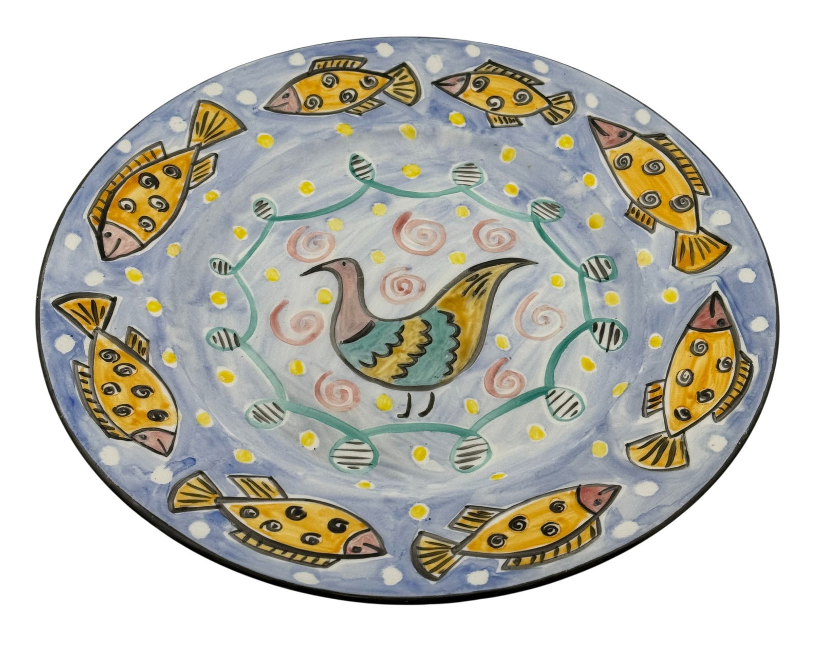 Julie Arkell Hand Painted Signed Plate "Bird and Fish" C. 1986 (1 of 2)