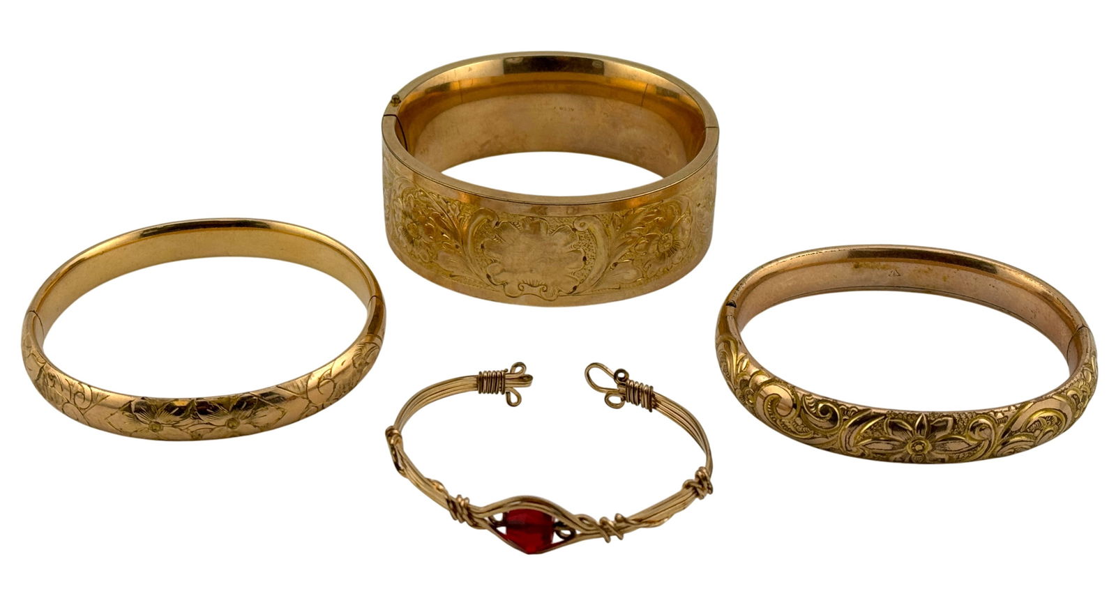 Lot of 4 Victorian Style Gold Filled Bangle Bracelets (1 of 2)