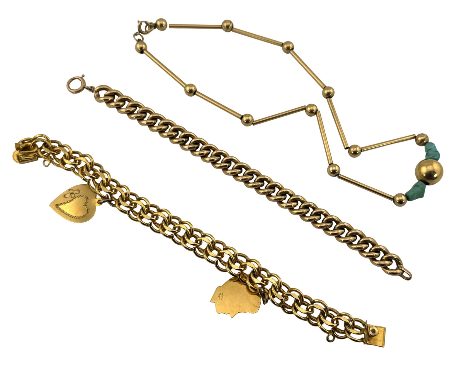 Lot of 3 Thick Chain Gold Filled Bracelets and Necklace (1 of 1)