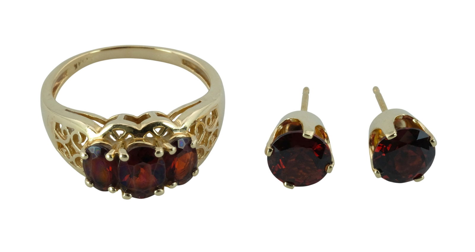 14K Garnet Set Earrings and Ring (1 of 3)