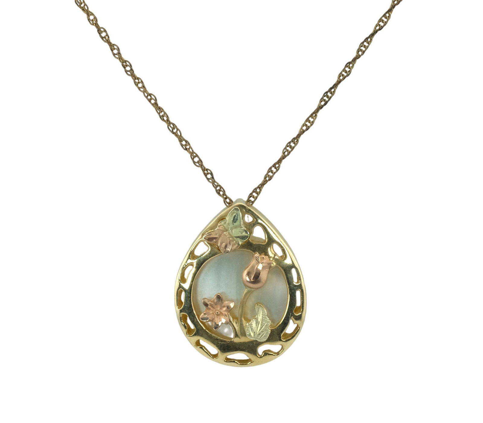 Black Hill Mother of Pearl 10Kt Tricolor Gold Pendant with 14K Gold Filled Chain Necklace (1 of 4)