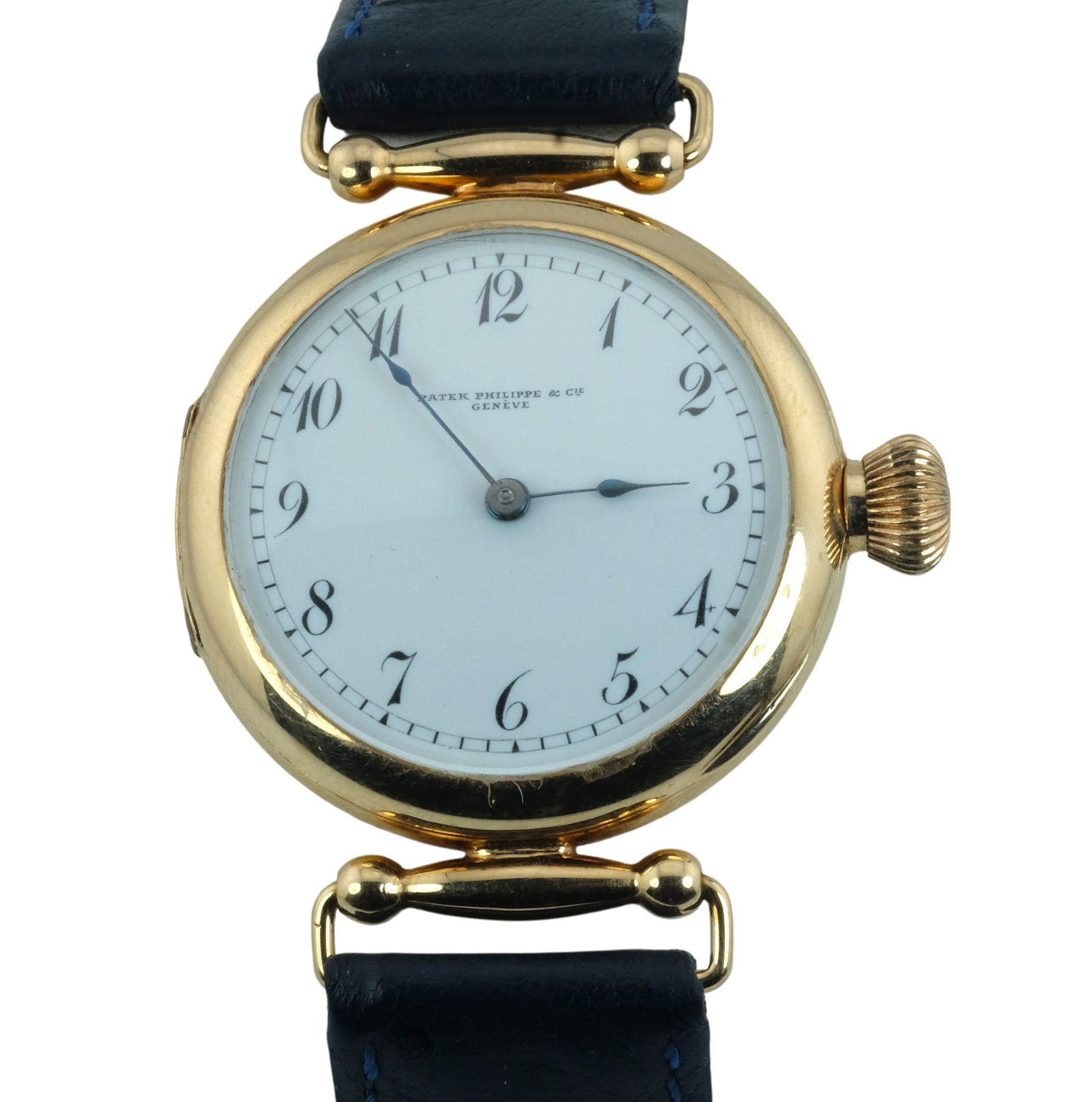 1885 Patek Phillippe Chronometer 14K Watch: 1885 Patek Phillippe Chronometer 14K Watch. This watch was orginally pocket watch that was converted to a wristwatch. Movement #74930, moustache lever movement, compensation balance, wolf teeth windin