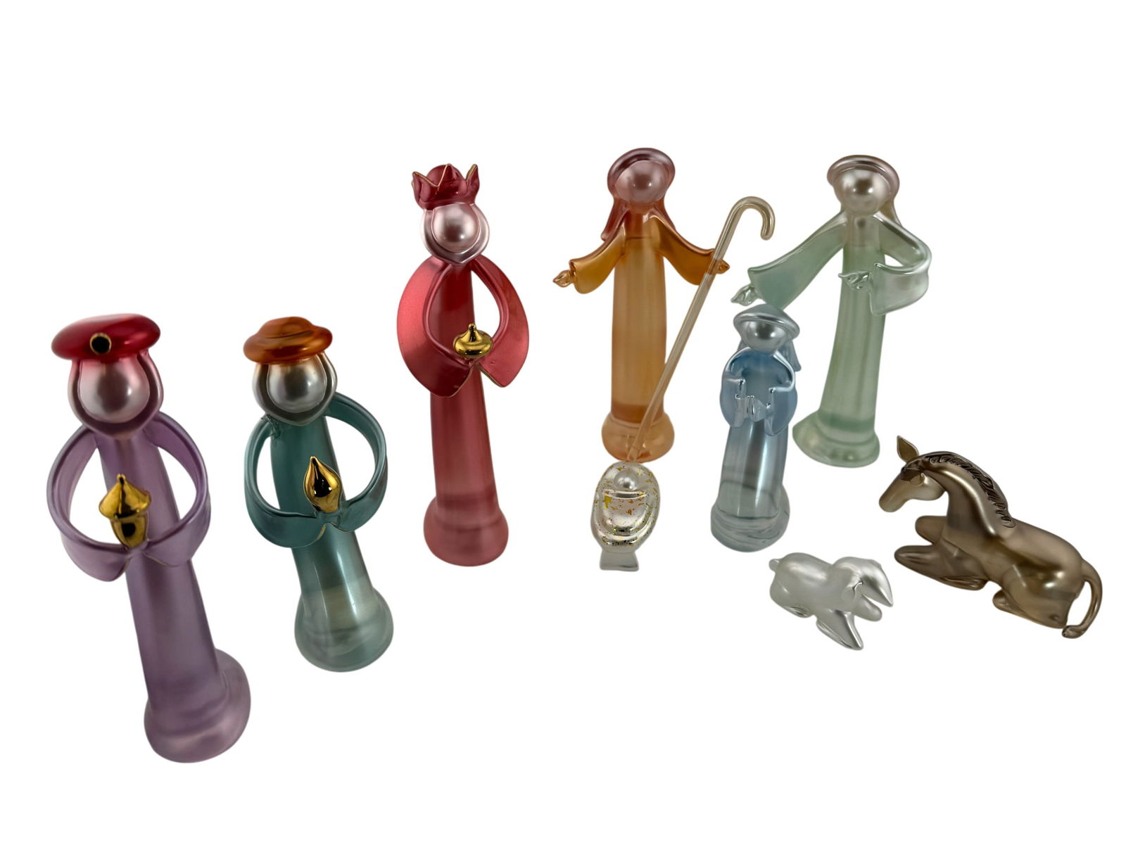 Hand Crafted Salviati Opalescent Art Glass Nativity 9 Pieces: Hand Crafted Salviati Opalescent Art Glass Nativity 9 Pieces.