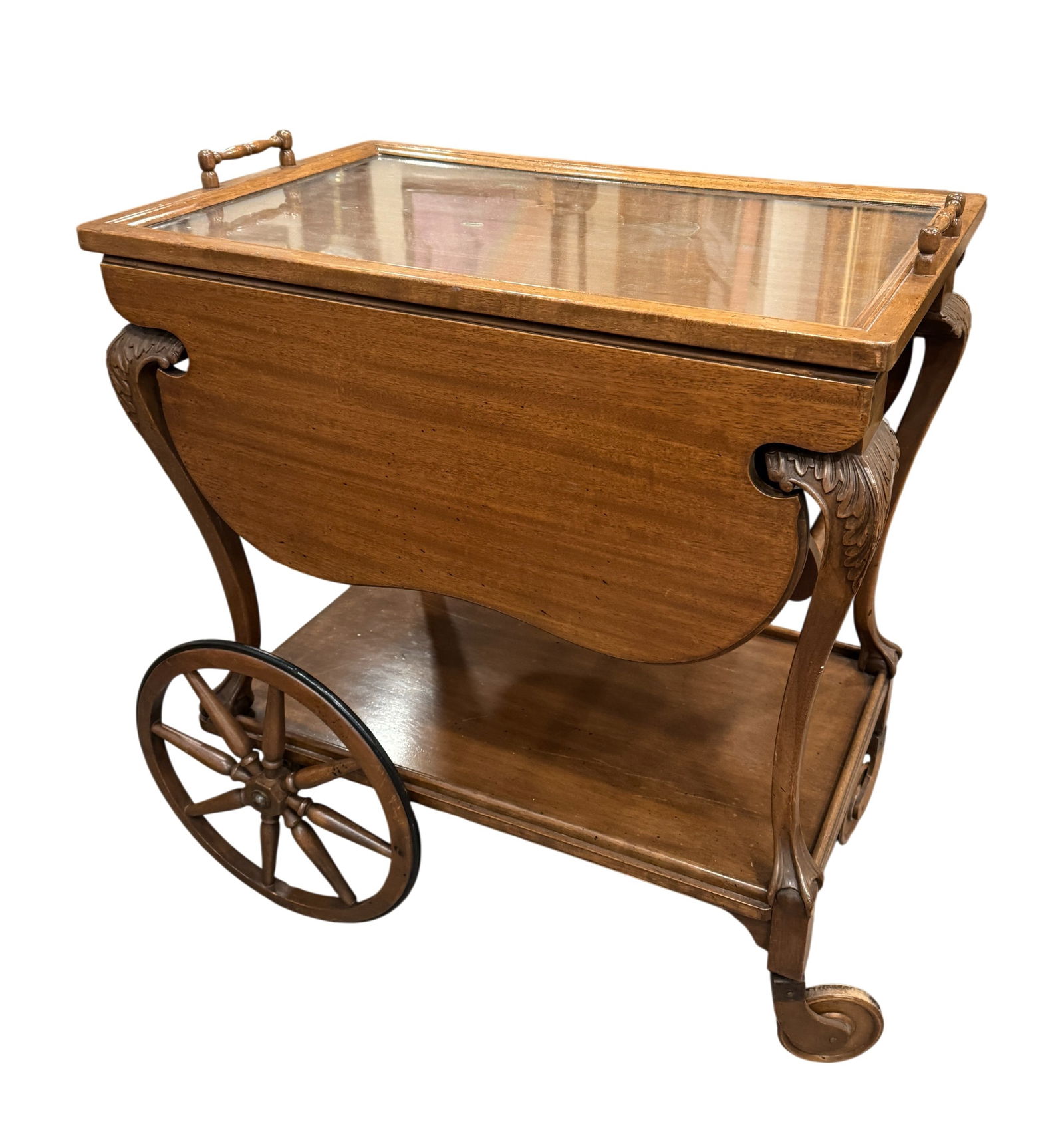 Queen Anne Style Drop Leaf Rolling Tea Cart (1 of 7)