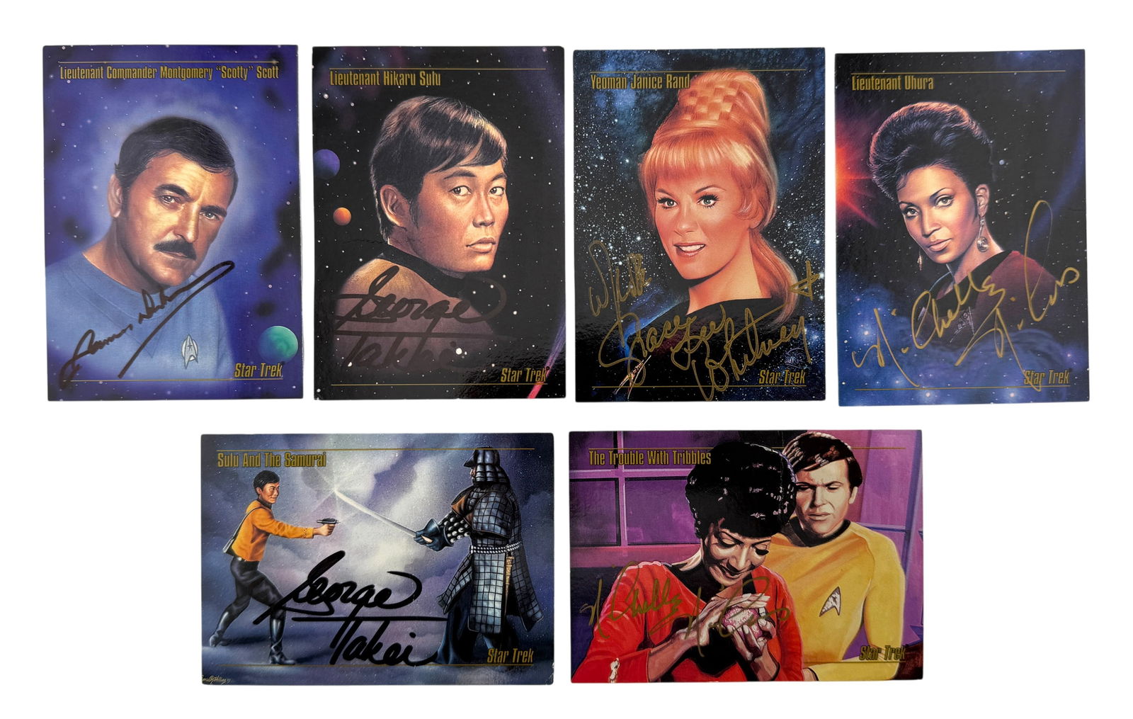 Collection of Autographed Skybox Master Star Trek Trading Cards: Collection of Autographed Skybox Master Star Trek Trading Cards. Include signed cards from: Nichelle Nichols, Grace Lee Whitney, James Doohan and George Takei. j/m