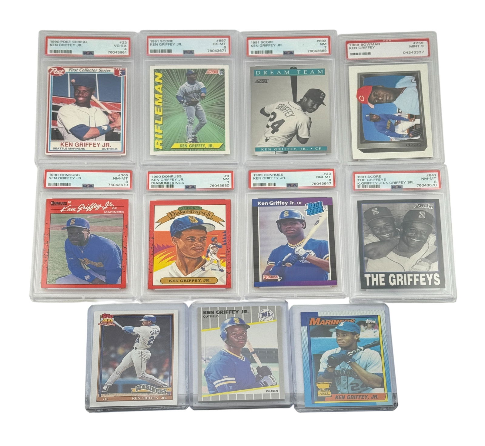 Collection of Graded and Ungraded Ken Griffey Jr. Baseball Trading Cards including Rookie Card (1 of 1)