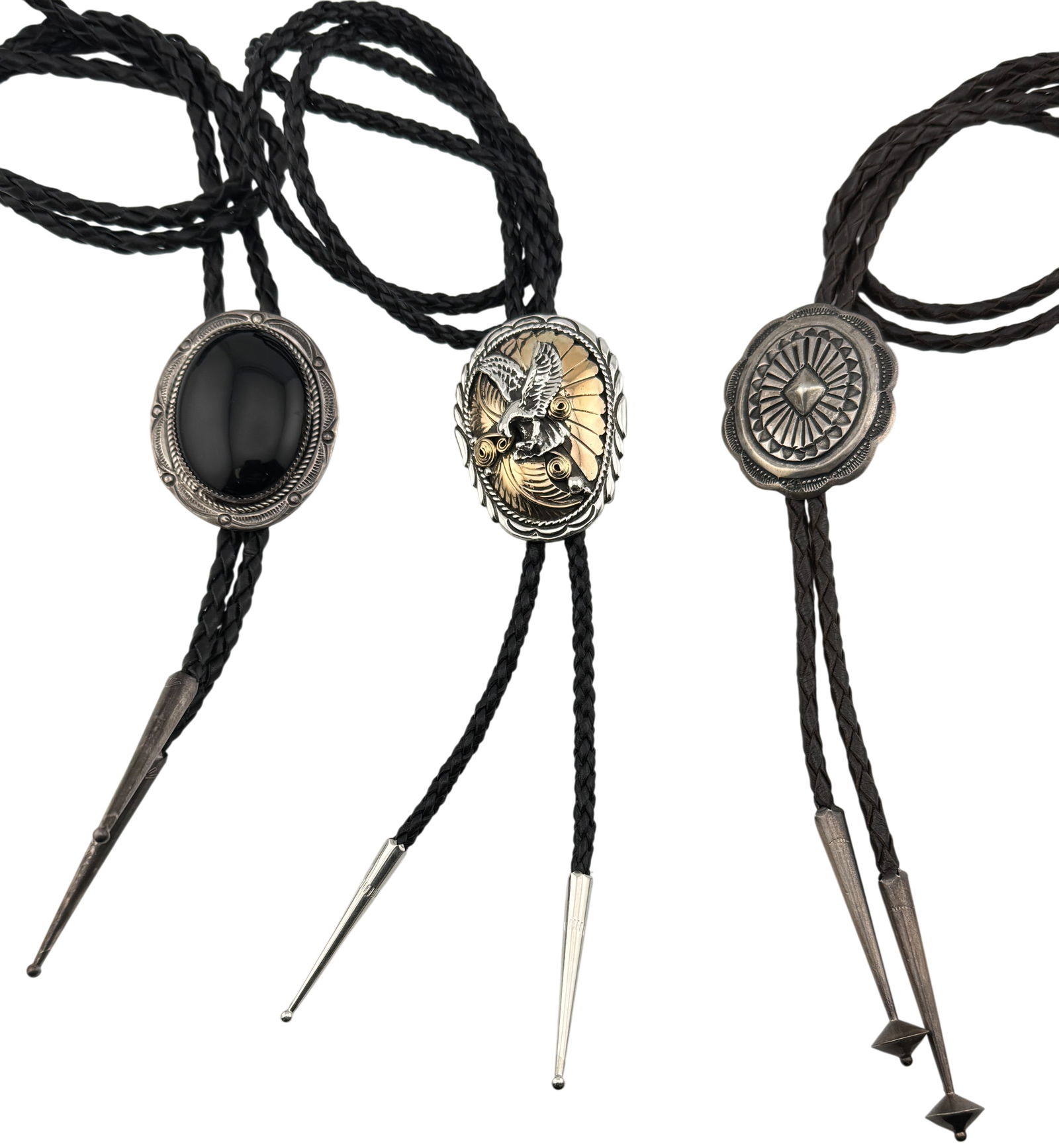 Lot of 3 Native American Navajo and Zuni Sterling Silver Bolo Ties. (1 of 3)