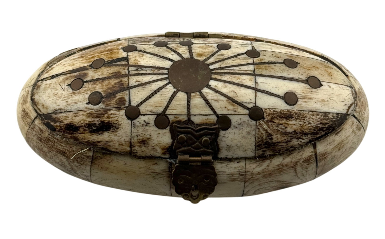 Vintage Camel Bone Trinket Box with Brass Inlay (1 of 3)