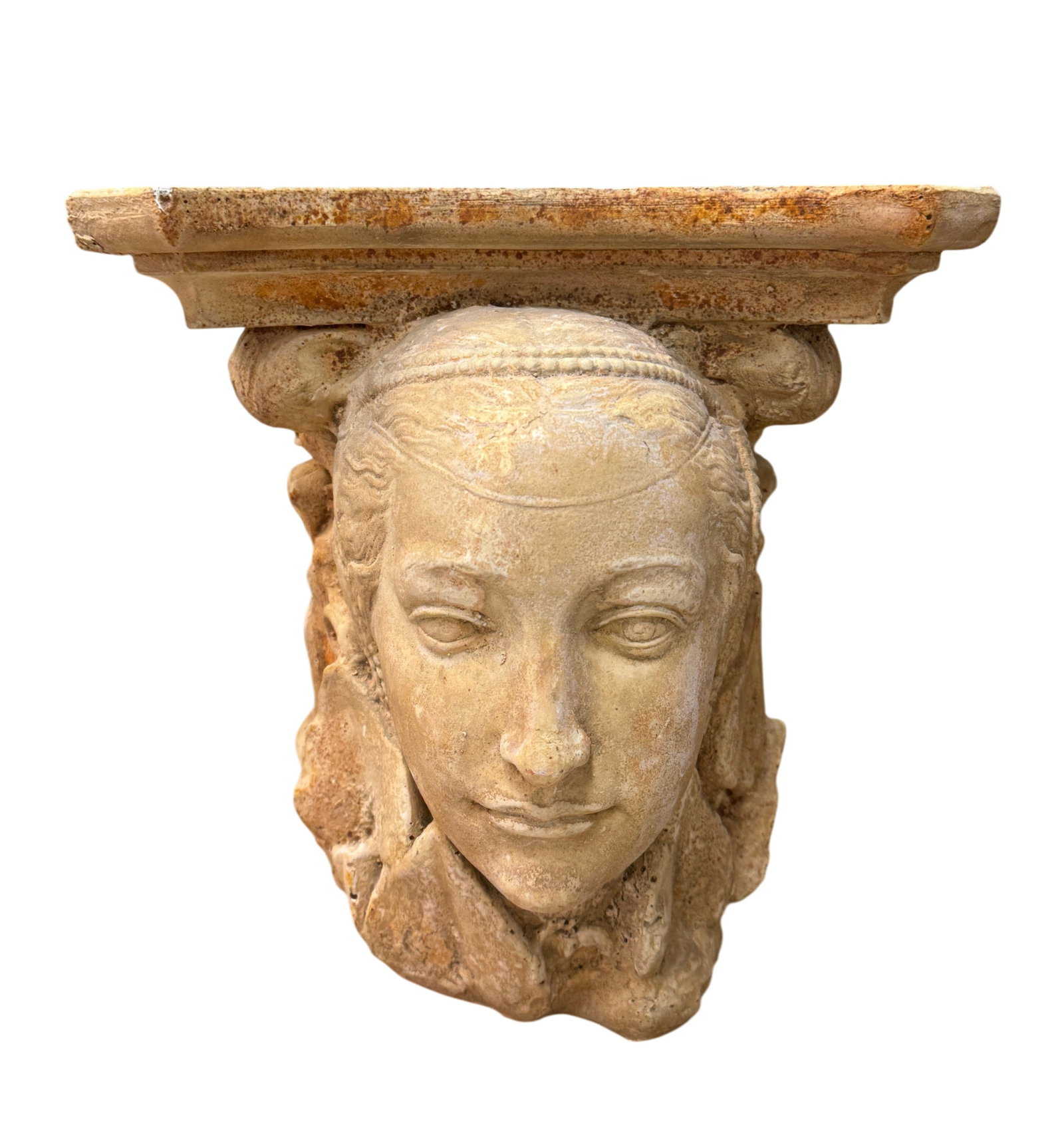 Vintage Goddess Plaster Wall Shelf With Leaf Column (1 of 4)