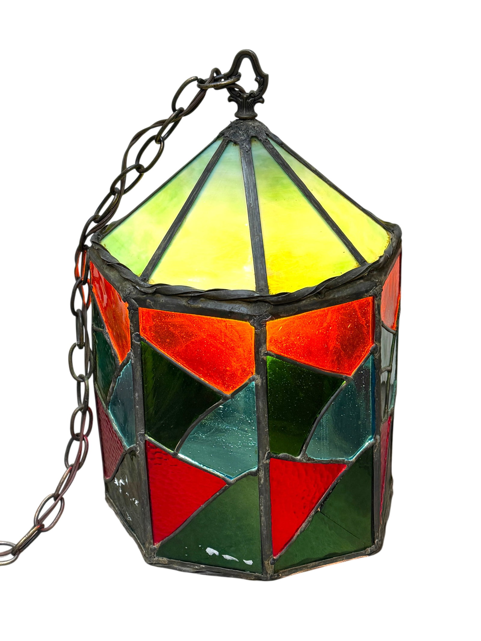 VTG Stained Glass Hanging Swag Lantern (1 of 3)