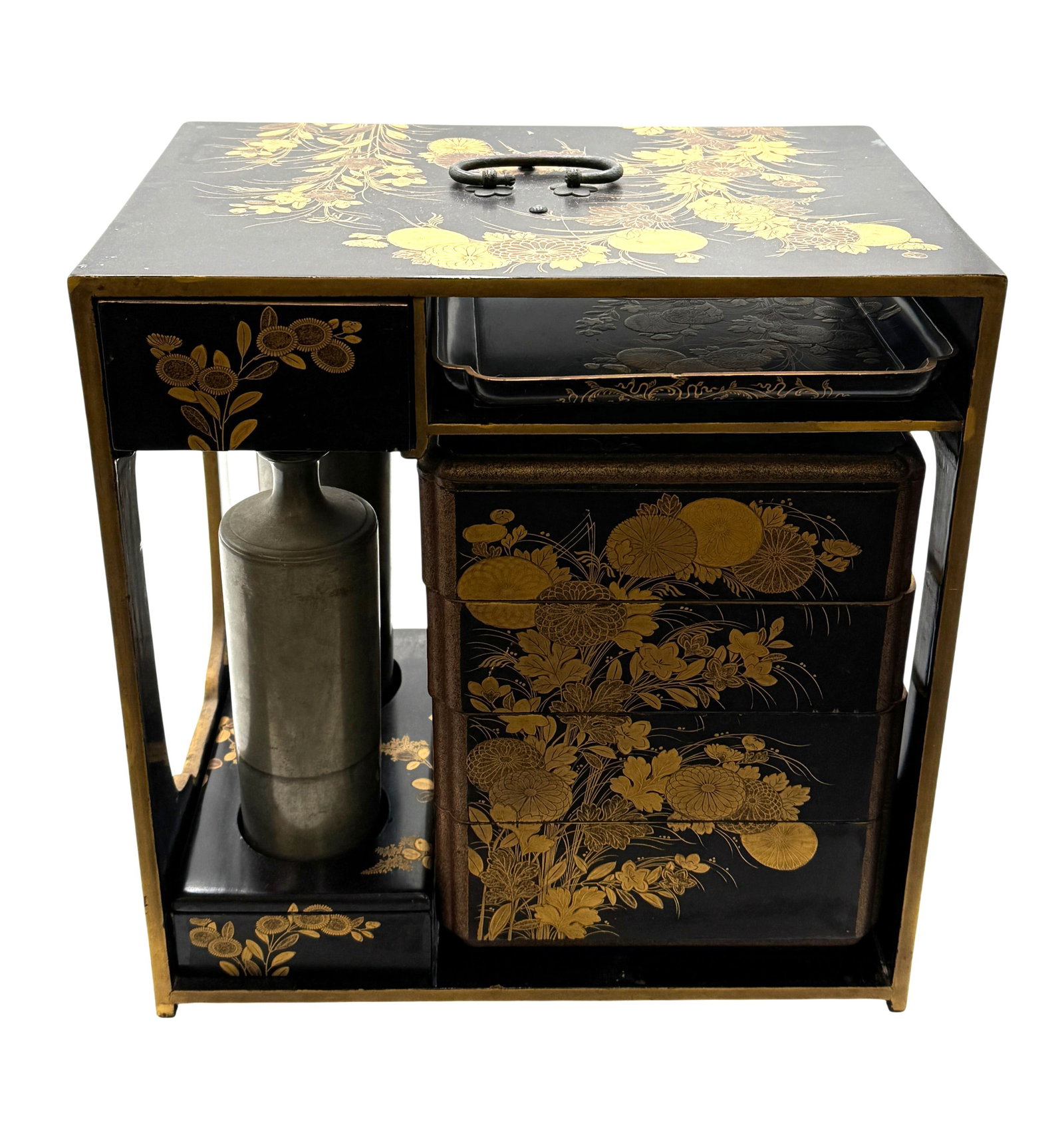 Antique Japanese Black Laquer Sage-Jubako Portable Picnic Set (1 of 3)