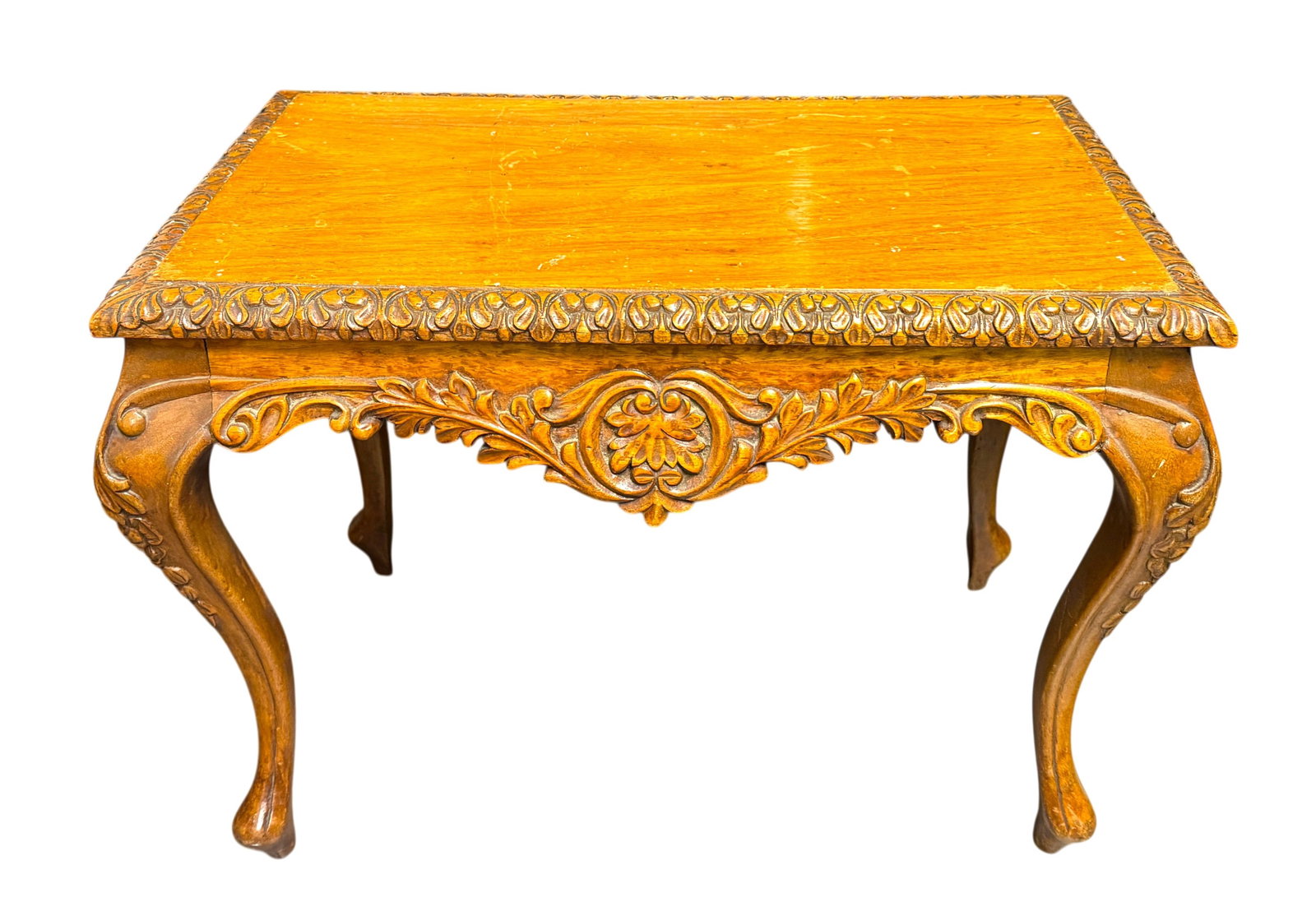 Antique Queen Anne Style Carved Wood Table (1 of 4)