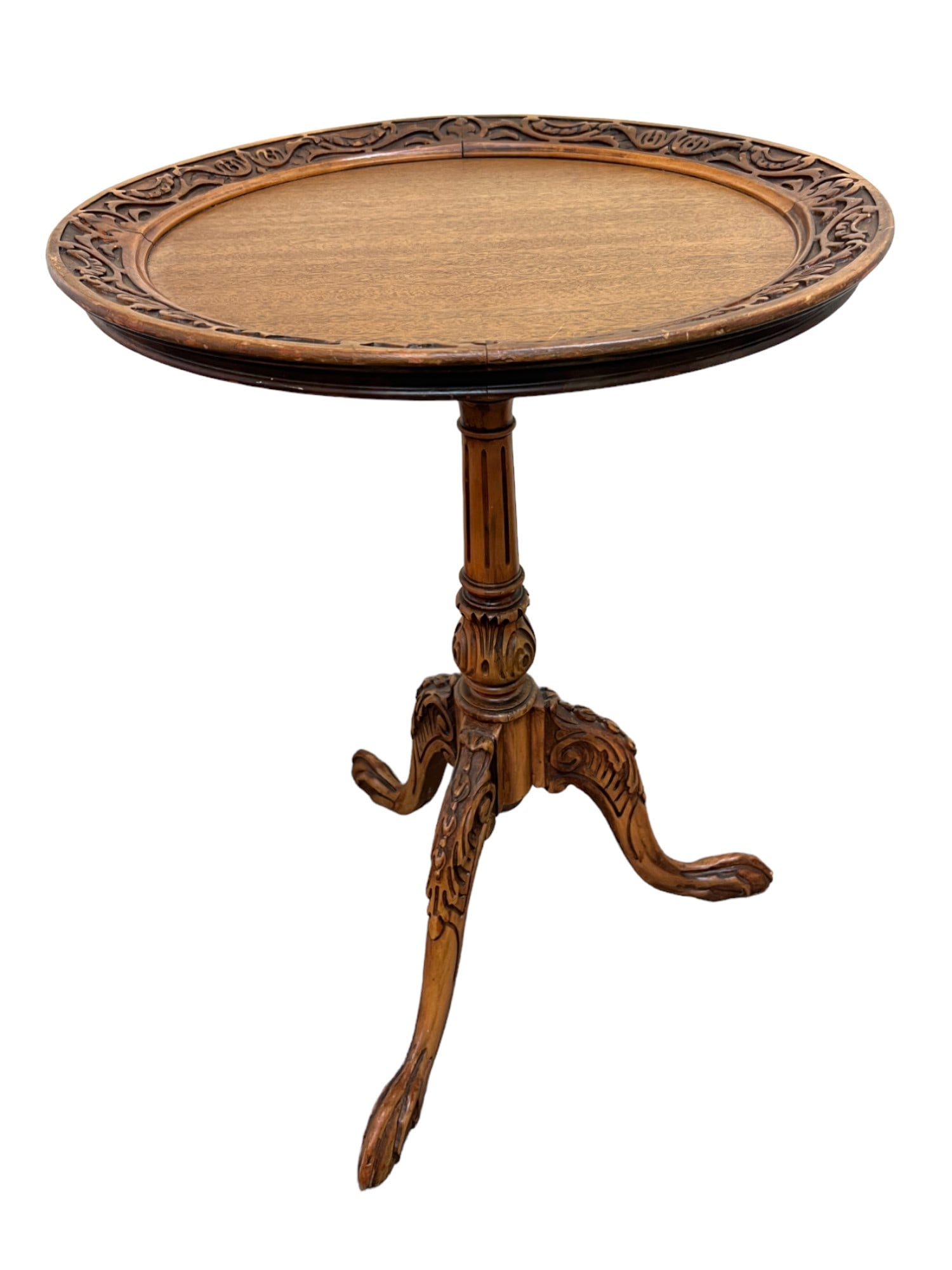 Mahogony Round table Claw foot tripod: Mahogony Round table Claw foot tripod. Height: 27", Diameter: 20"