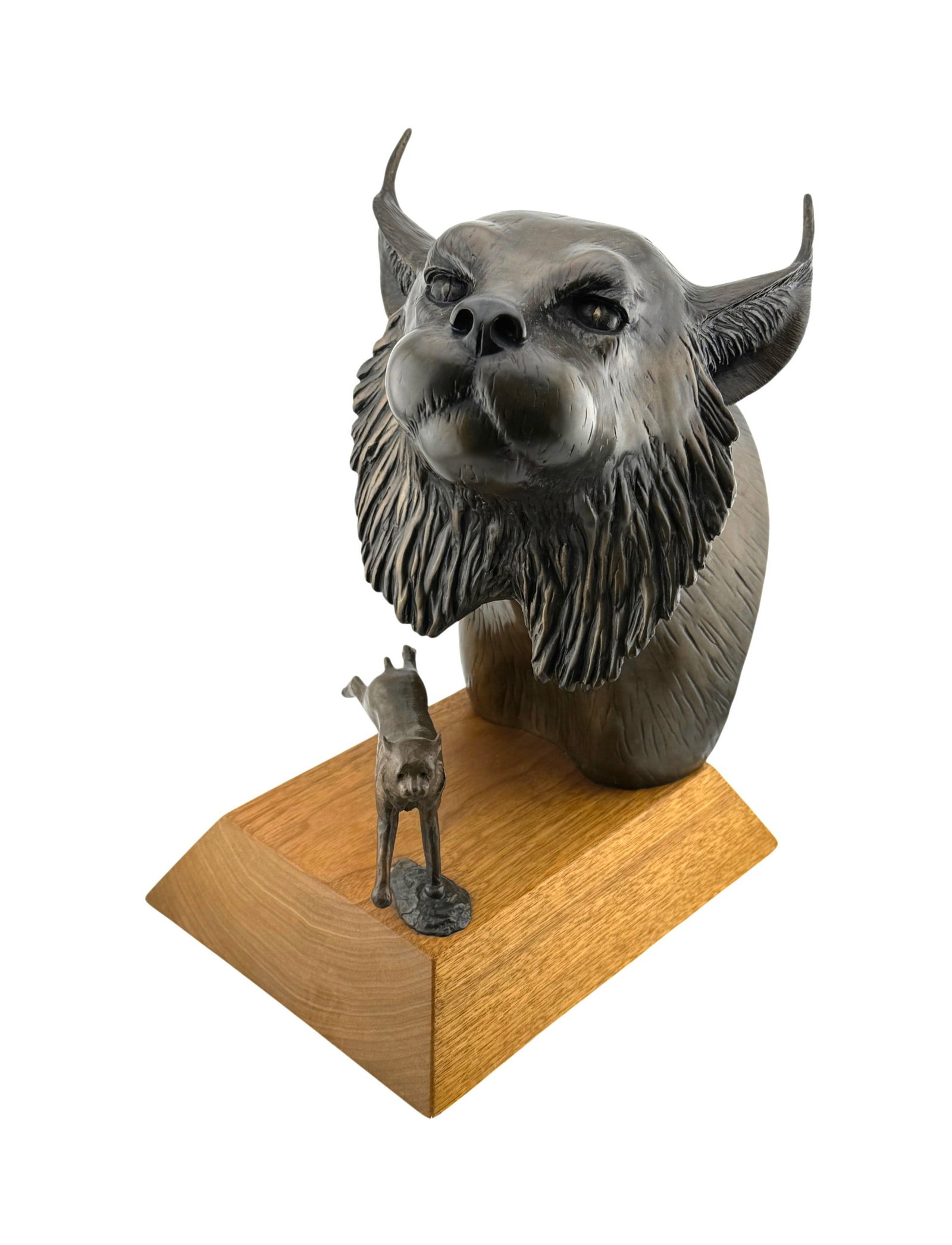Trent Meyer Bronze Sculpture "Lynx" on Wood Base Signed and Numbered 1/12 c. 1986 (1 of 4)