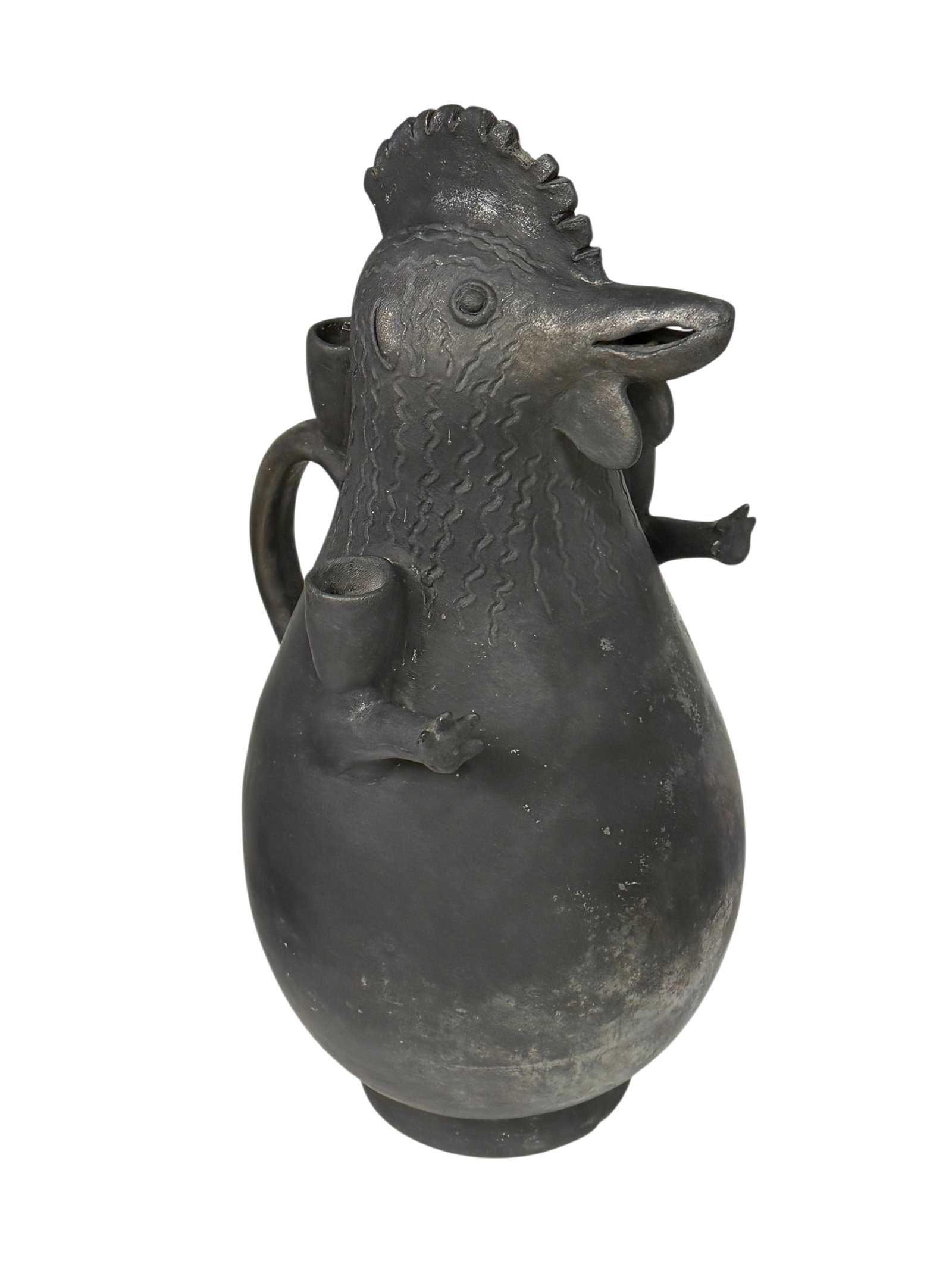 Vintage Black Clay Rooster Candleholder in the Style of Heron Martinez Mandoza (1 of 4)