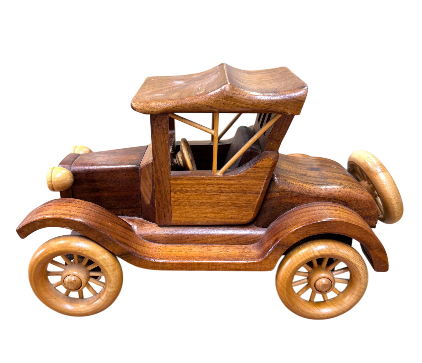 Handcrafted Black Walnut Wooden Model T Ford Runabout by Bill Chase Signed (1 of 4)