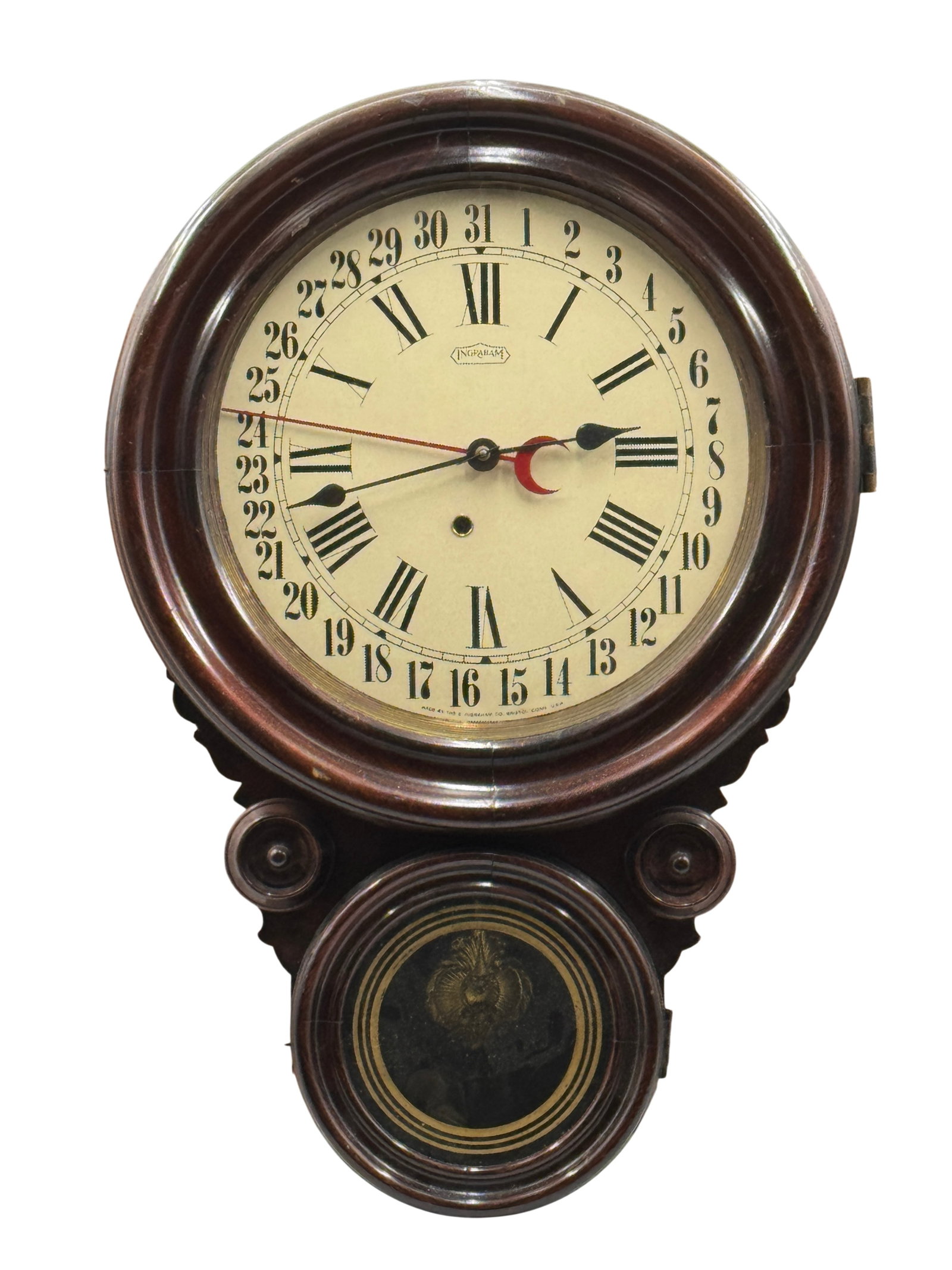 Late 19th Century E. Ingraham & Co. "Dew Drop" Calender Wall Clock (1 of 6)