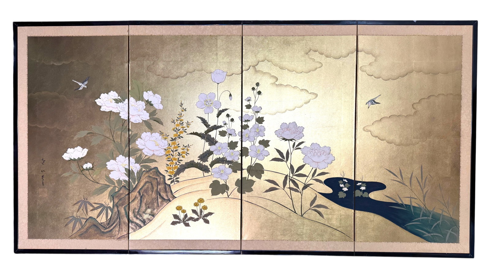 Large Japanese Byobu Four Panel Folding Screen (1 of 5)
