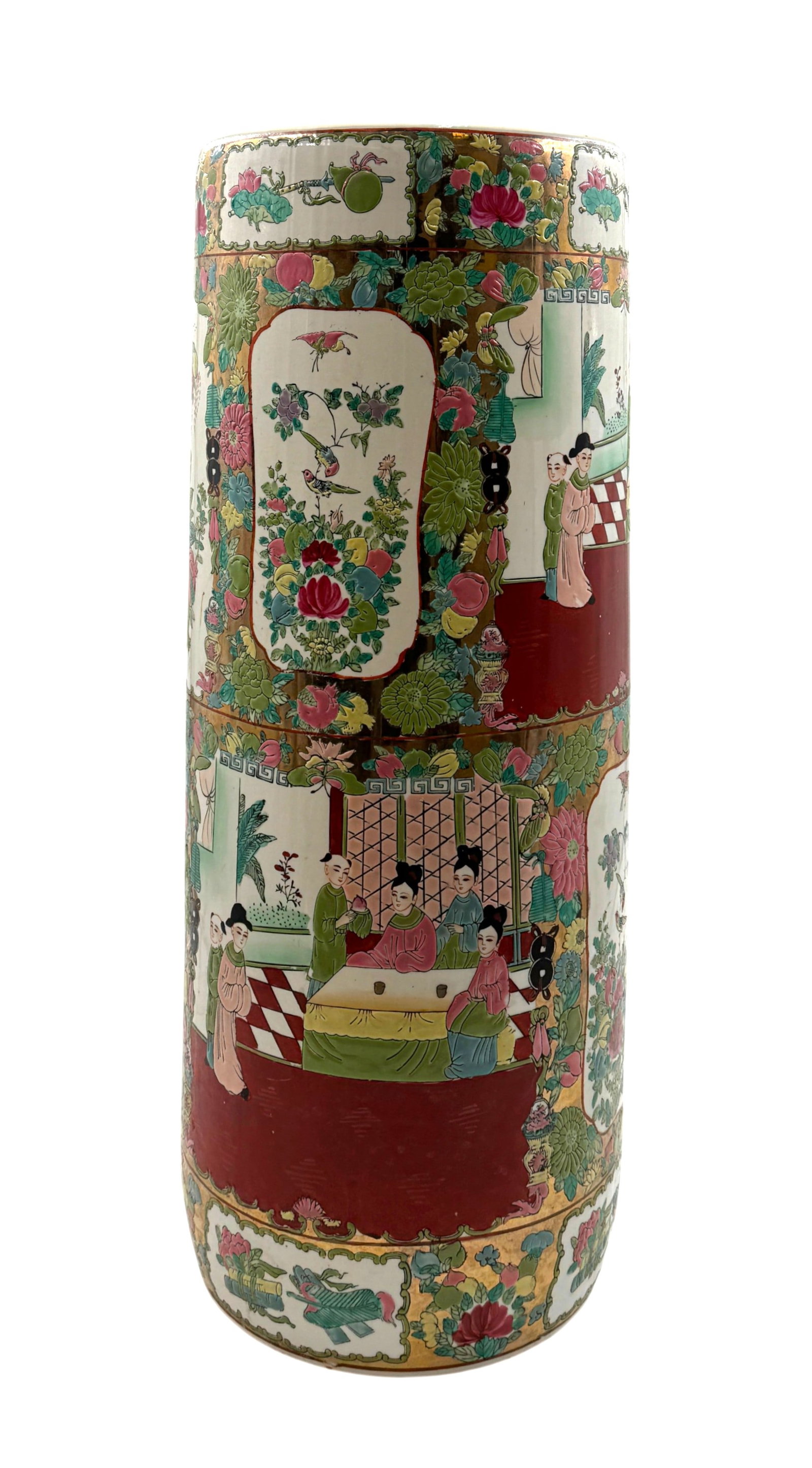 Large Chinese Rose Medallion Umbrella Stand (1 of 4)