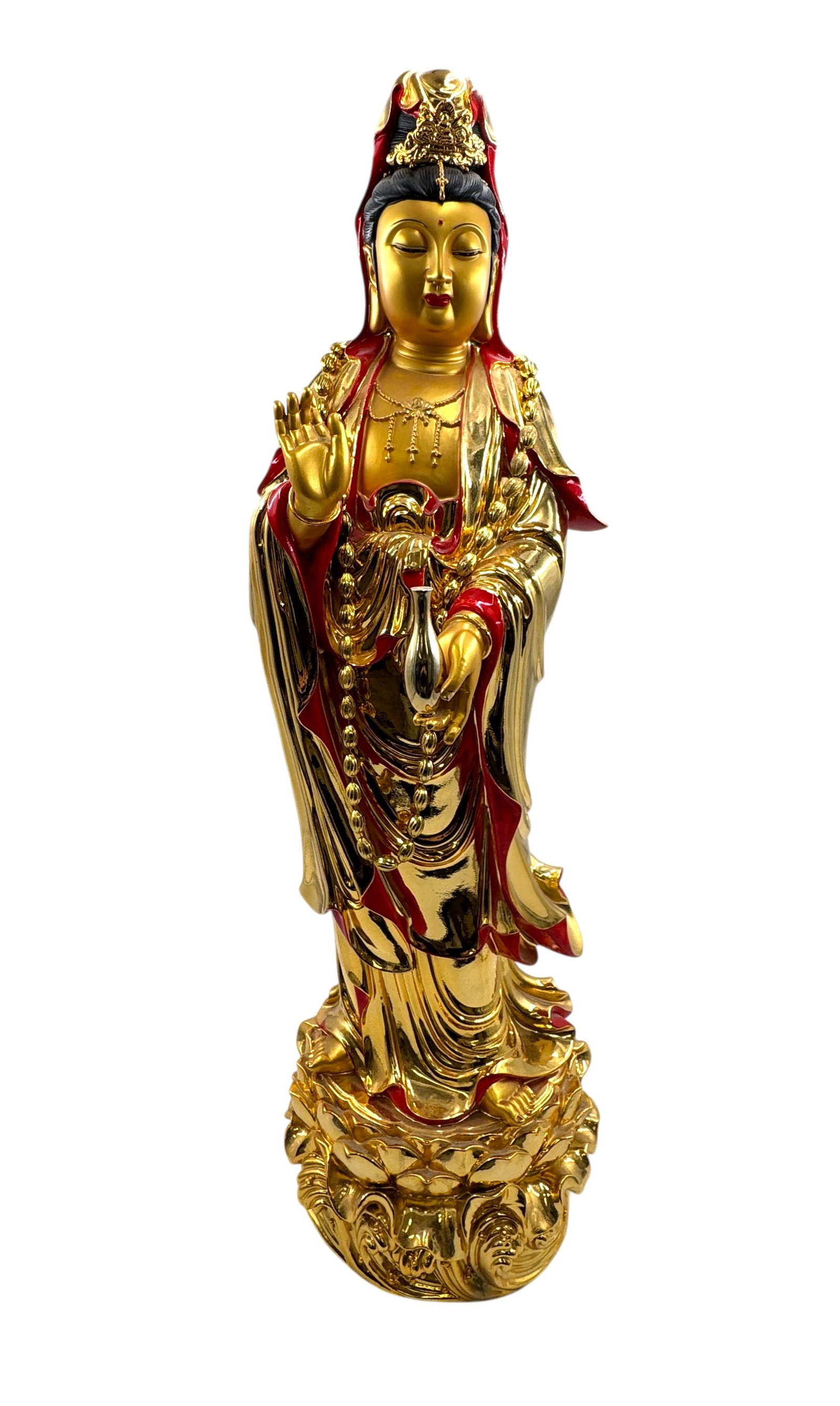Large Plastered Gold Colored Guanyin Statute (1 of 4)