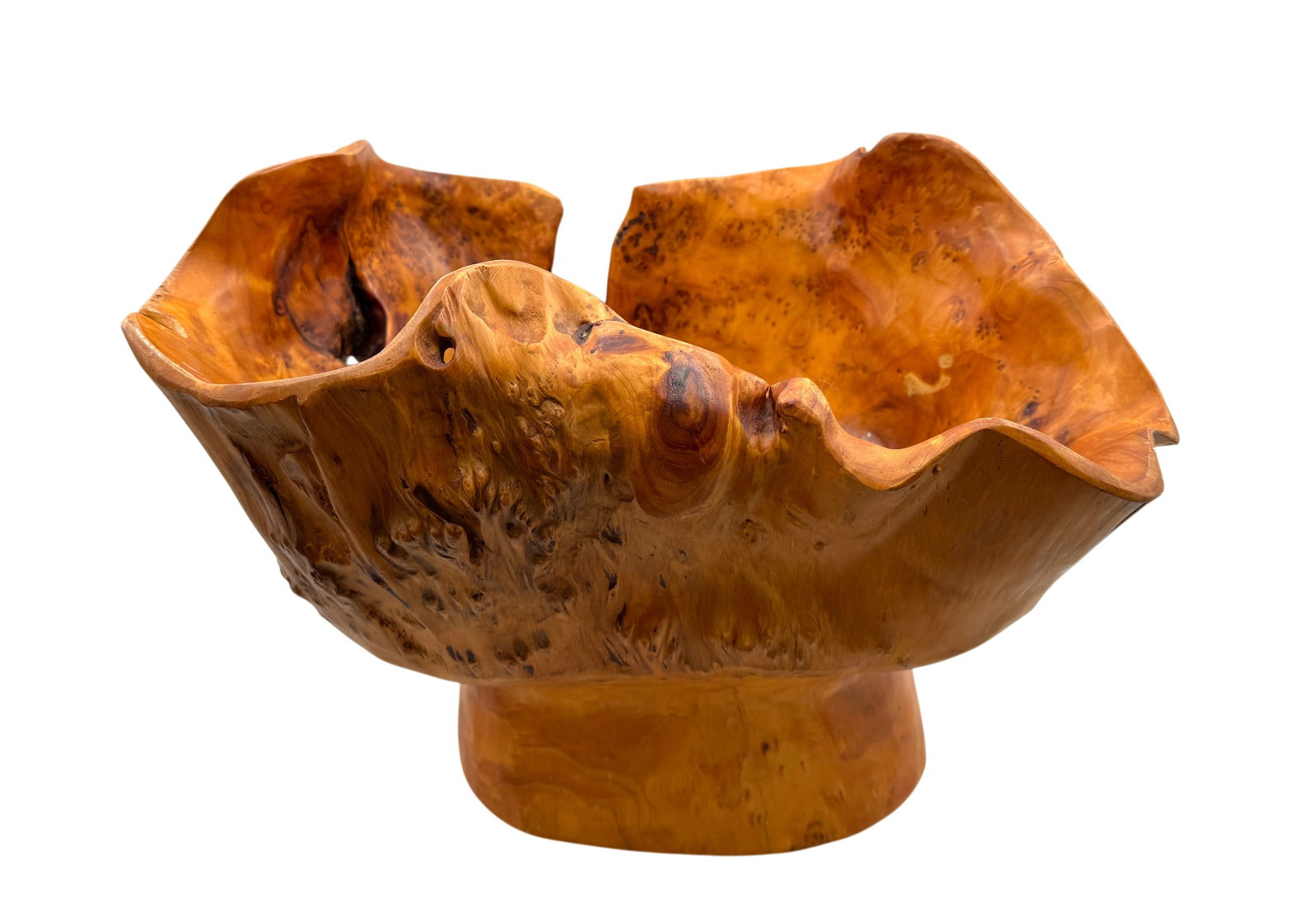 Mid Century Large Hand Crafted Burlwood Centerpiece Bowl (1 of 4)