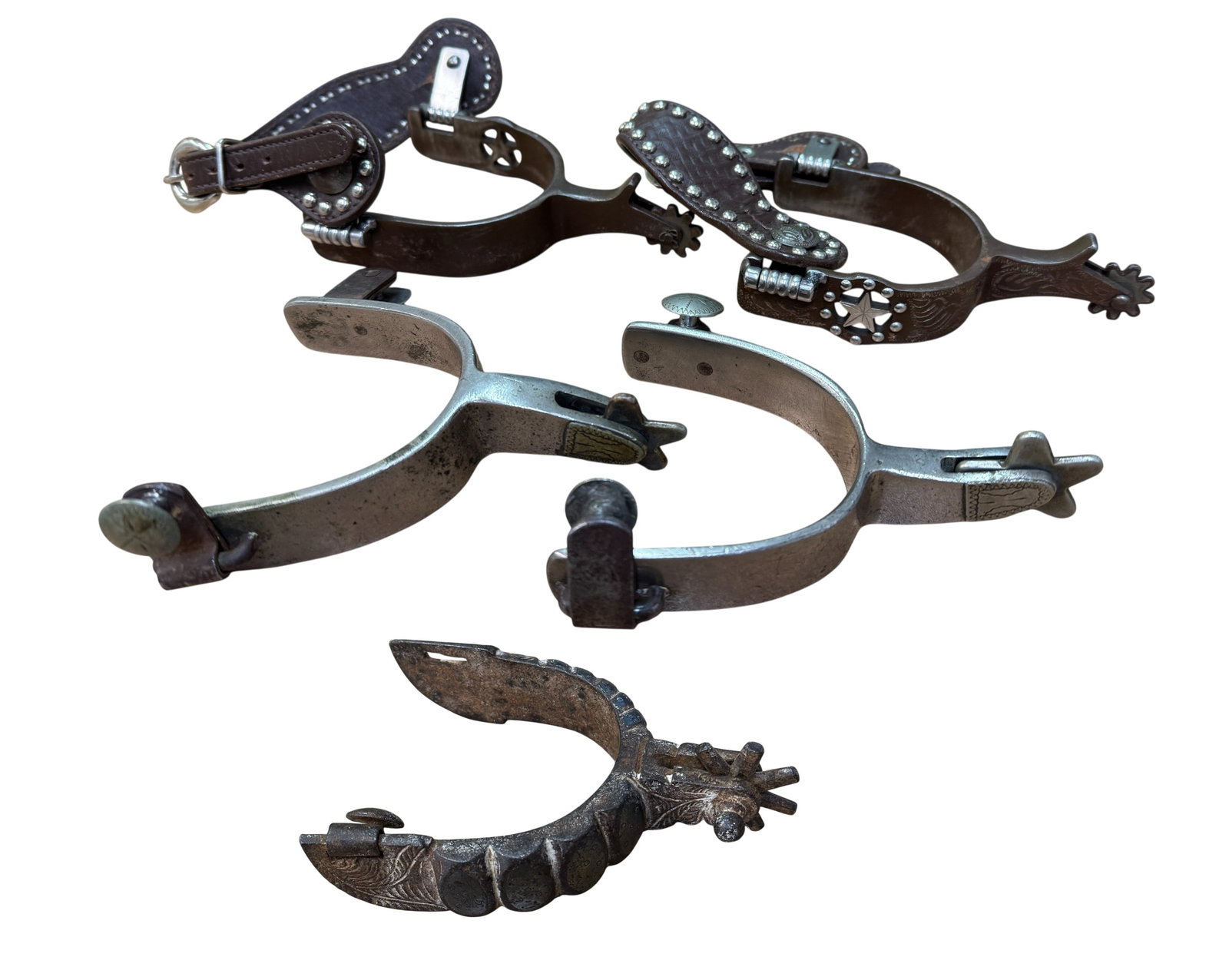 Lot of Five Western Riding Spurs including Crockett: Lot of Five Western Riding Spurs including Crockett.