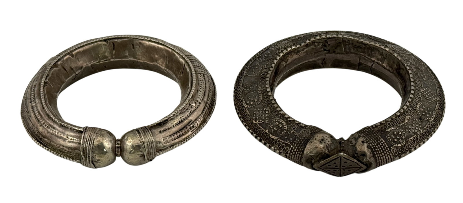 Two Large Ethnic Tribal Yemeni Bedouin Hollow Silver Bracelets (1 of 3)