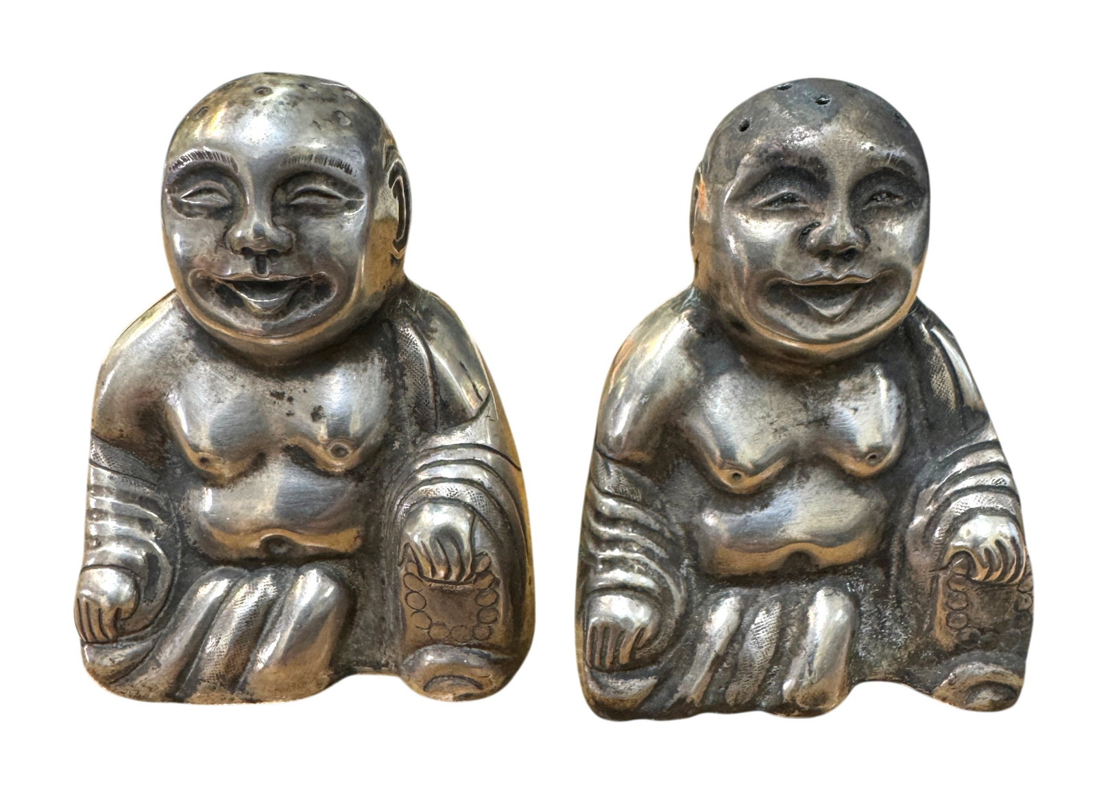 Pair of Vintage Sterling Silver Buddha Salt and Pepper Shaker (1 of 3)