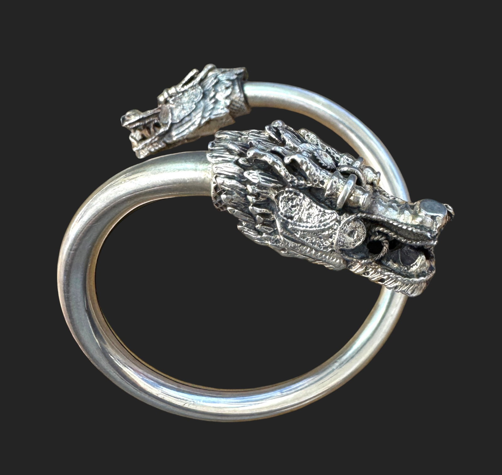 Vtg Sculpted Sterling Silver Dragon Head Cuff Bracelet (1 of 3)