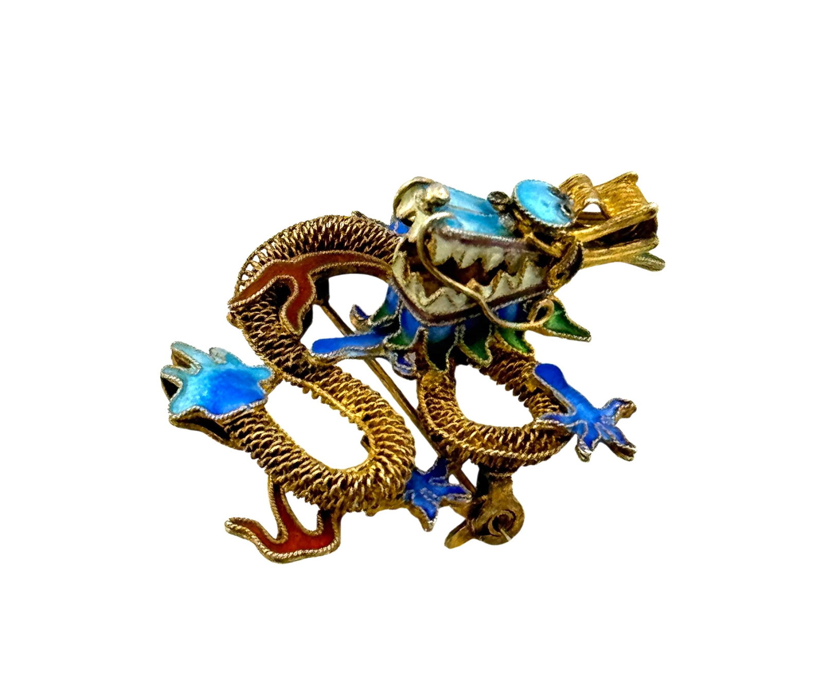 1930s Art Deco Gold Gilted Sterling Silver Dragon With Enamel Brooch (1 of 3)